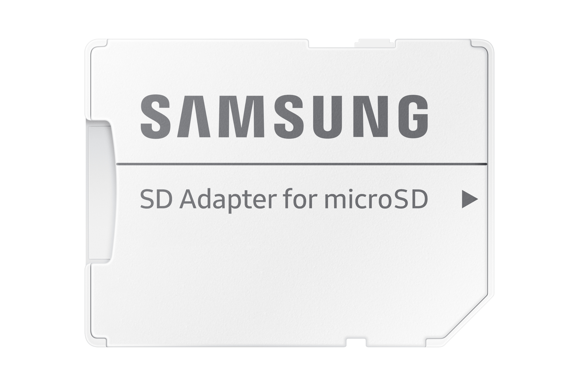 Adattatore SD Samsung bianco con testo nero. Il testo recita 'SAMSUNG' e 'Adattatore SD per microSD'.