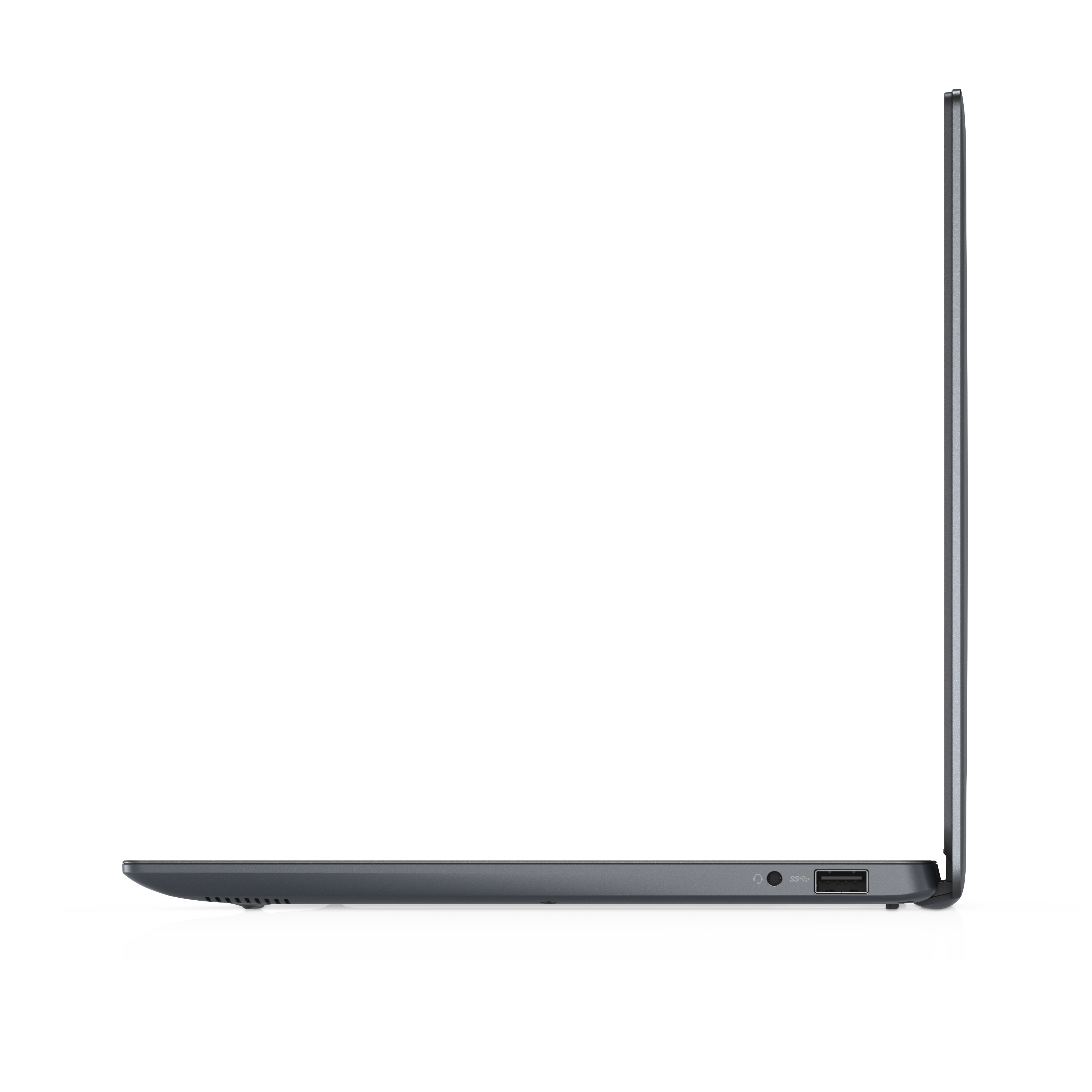 Vista laterale di un laptop, chiuso, che mostra alcune porte sul lato. Colore grigio.
