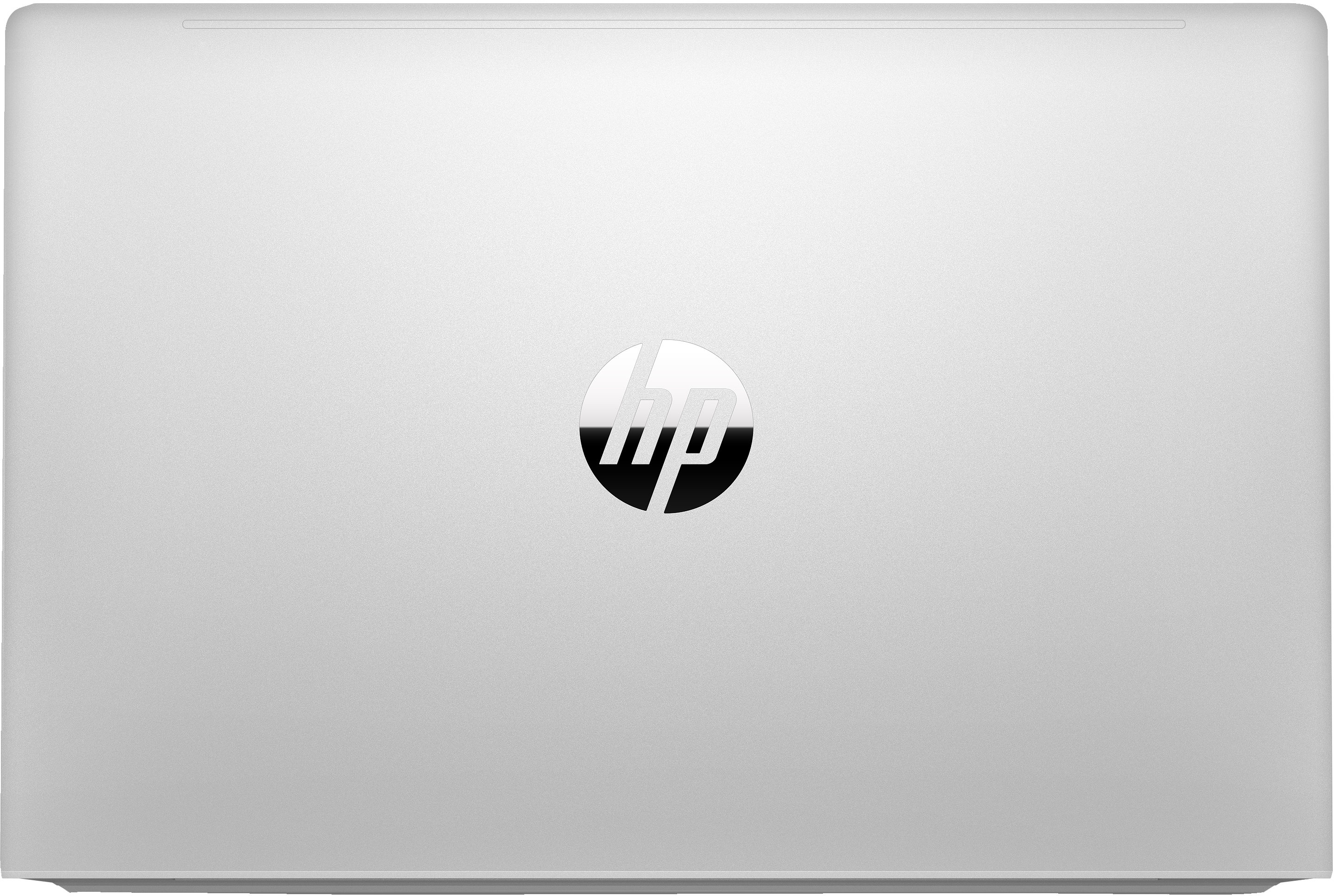 Coperchio laptop argentato con logo HP.