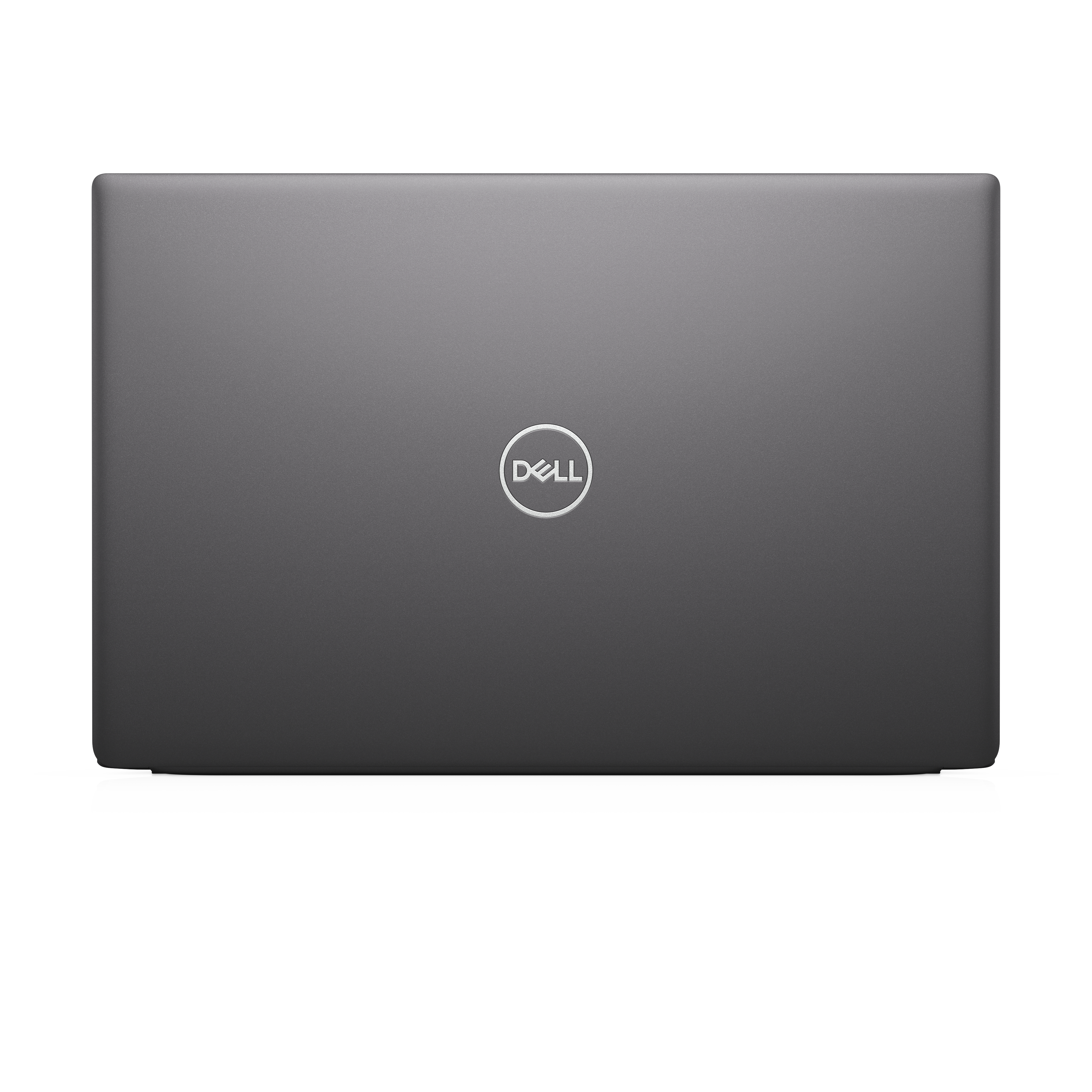 Un laptop Dell grigio chiuso. Il logo Dell centrato sul coperchio.