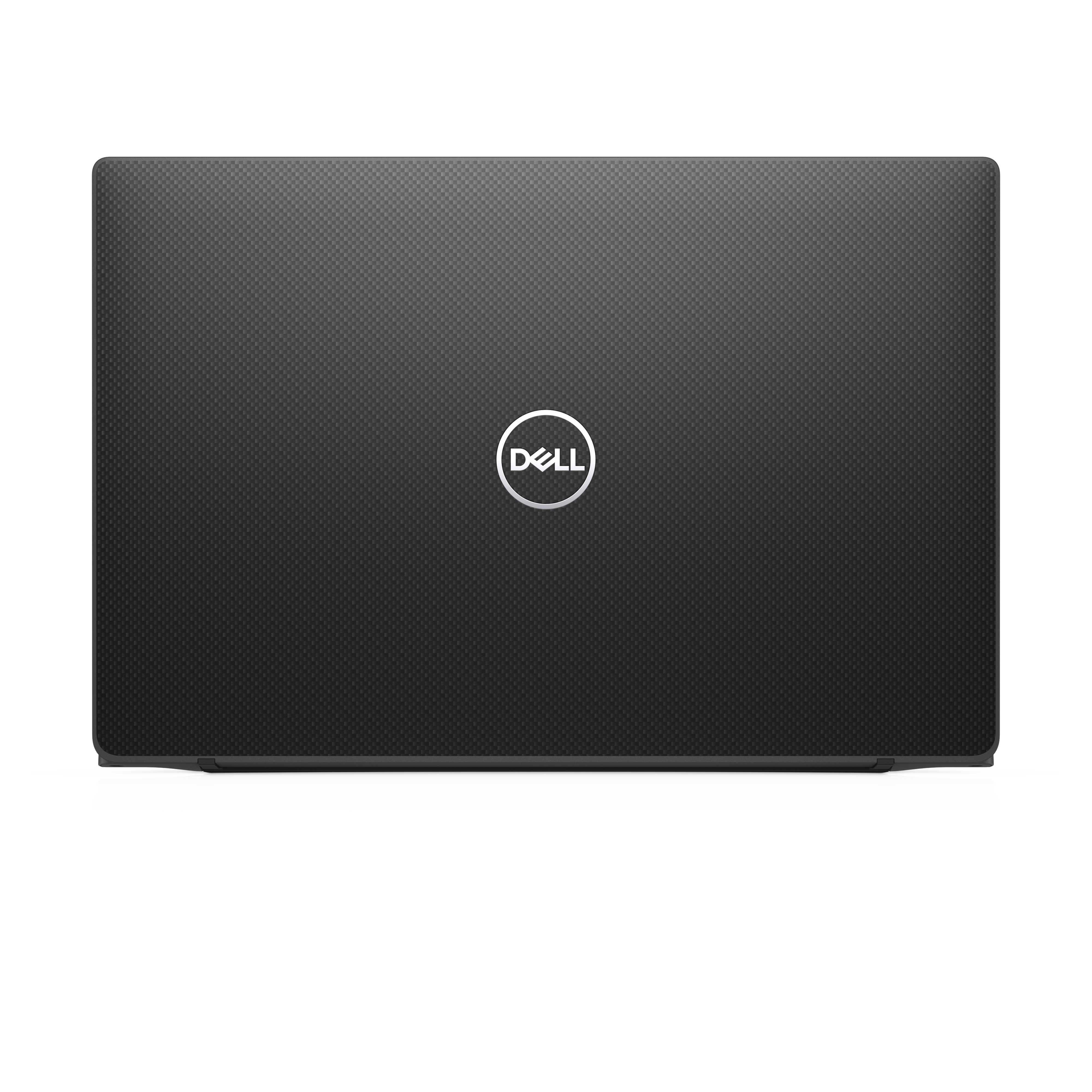 Coperchio laptop nero con logo Dell al centro.