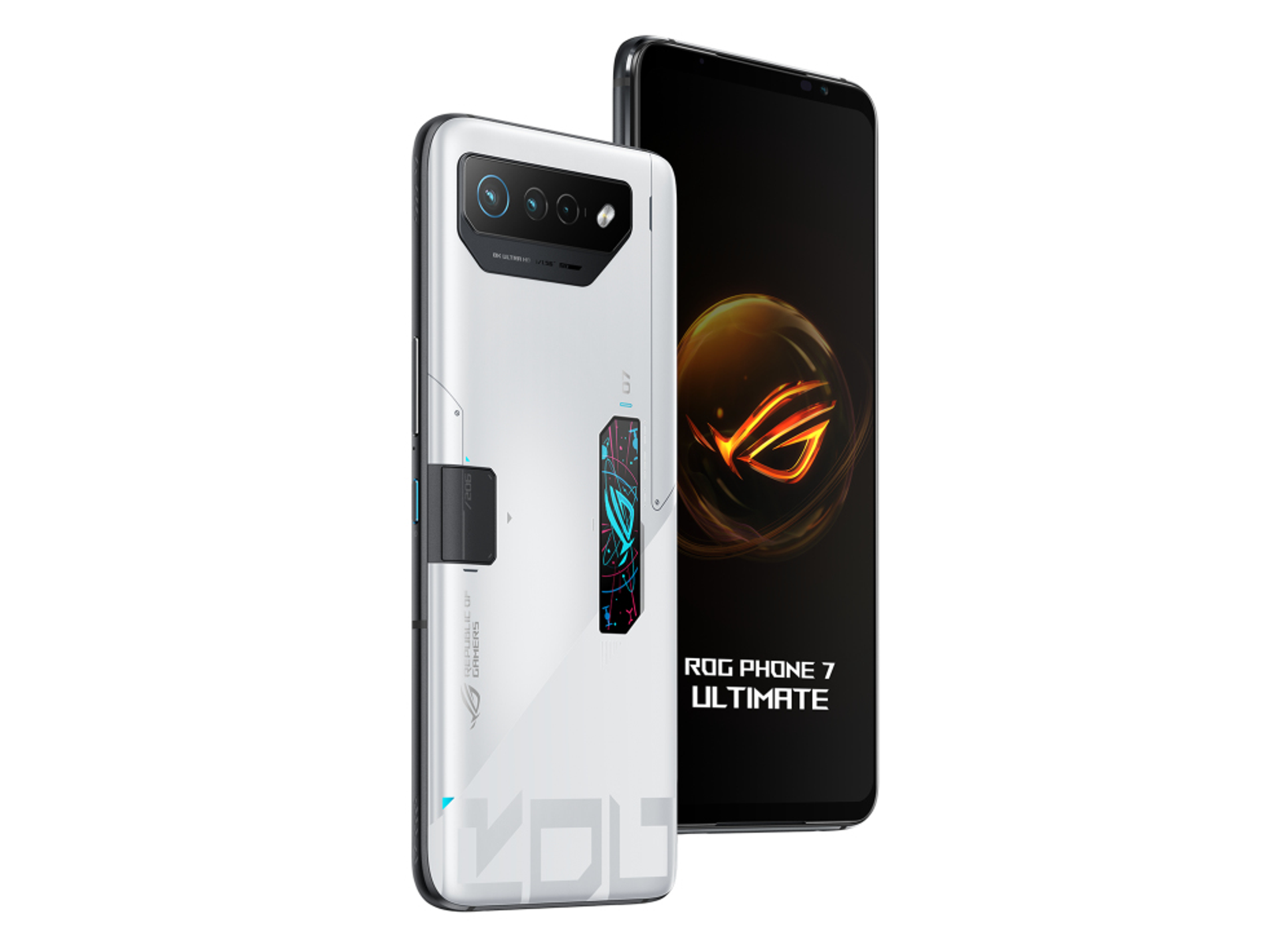 Weiße und schwarze Smartphones. Eines steht, eines liegt, beide mit eingeschalteten Bildschirmen.