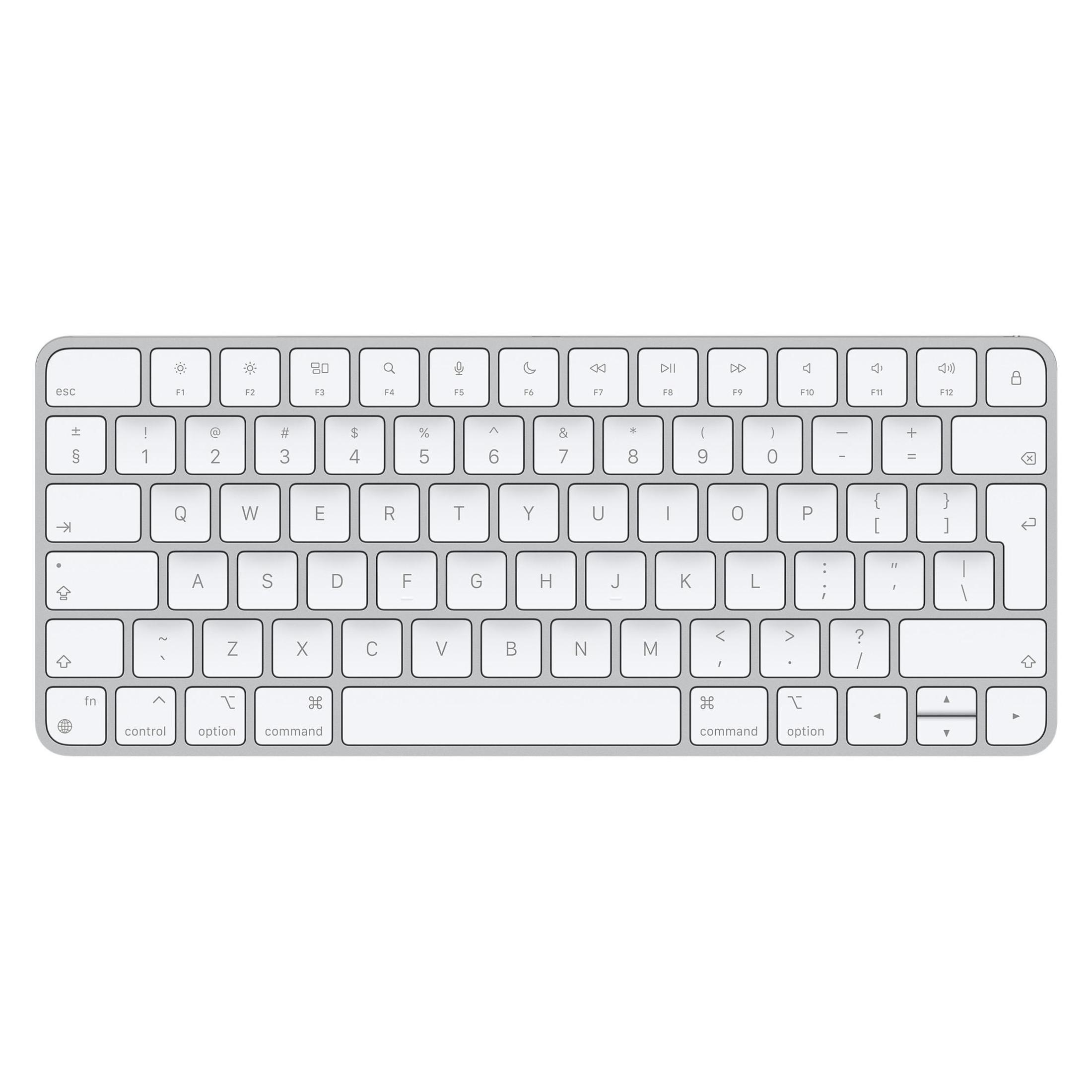 Weiße Apple-Tastatur mit Tasten und Funktionstasten.