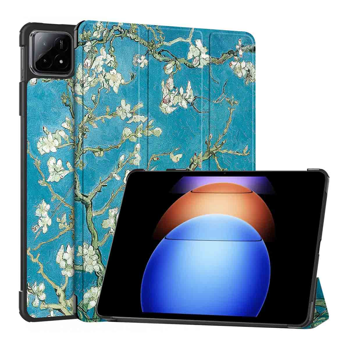 Étui pour tablette avec une peinture de Van Gogh et la tablette.