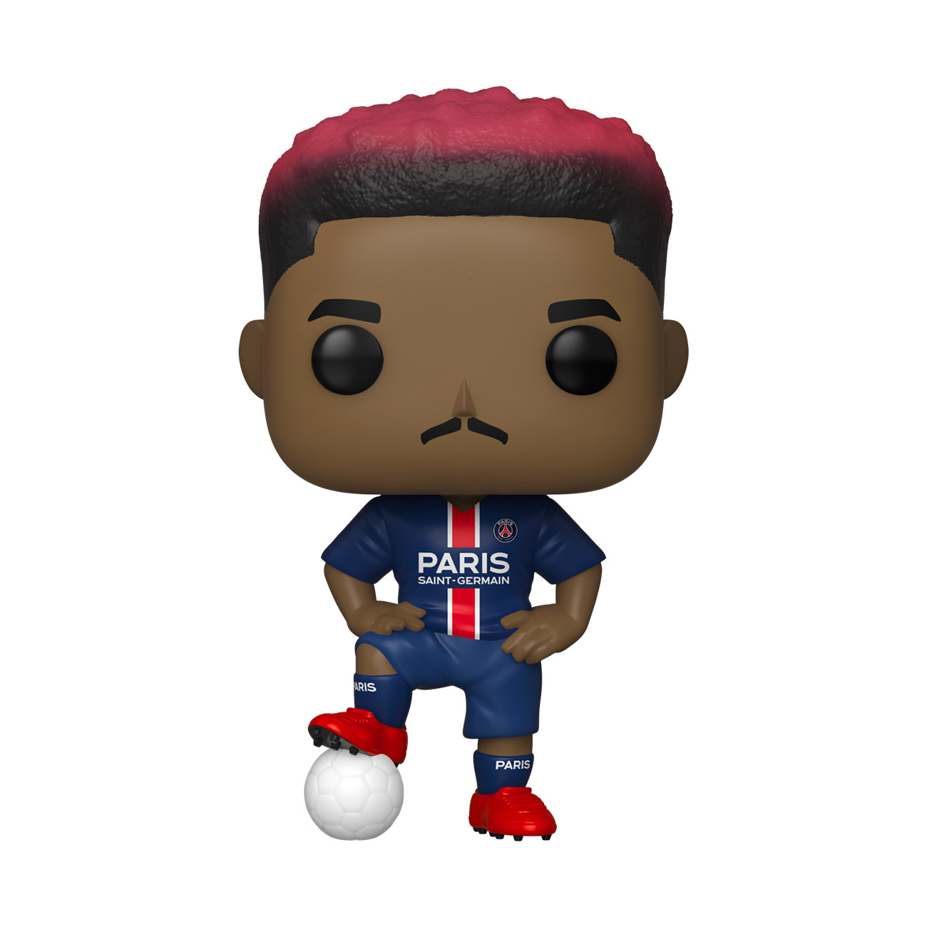 Una figurina di un calciatore con la divisa del Paris Saint-Germain, che tiene una palla.