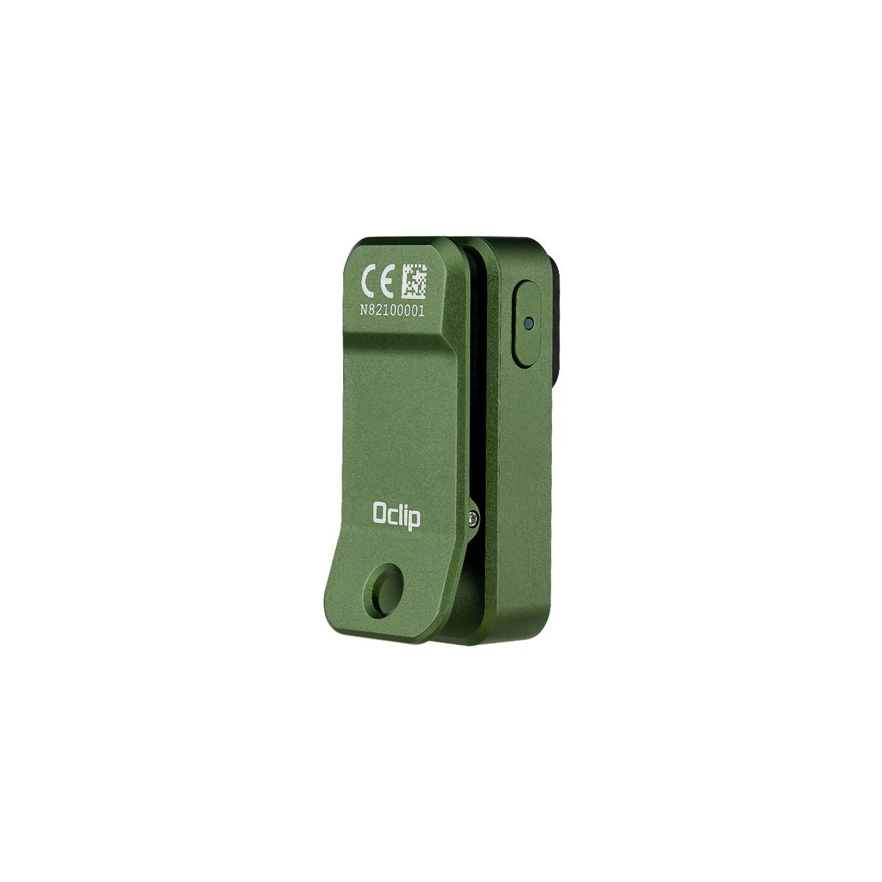 Clip Oclip vert avec marquage CE, isolé sur fond blanc.
