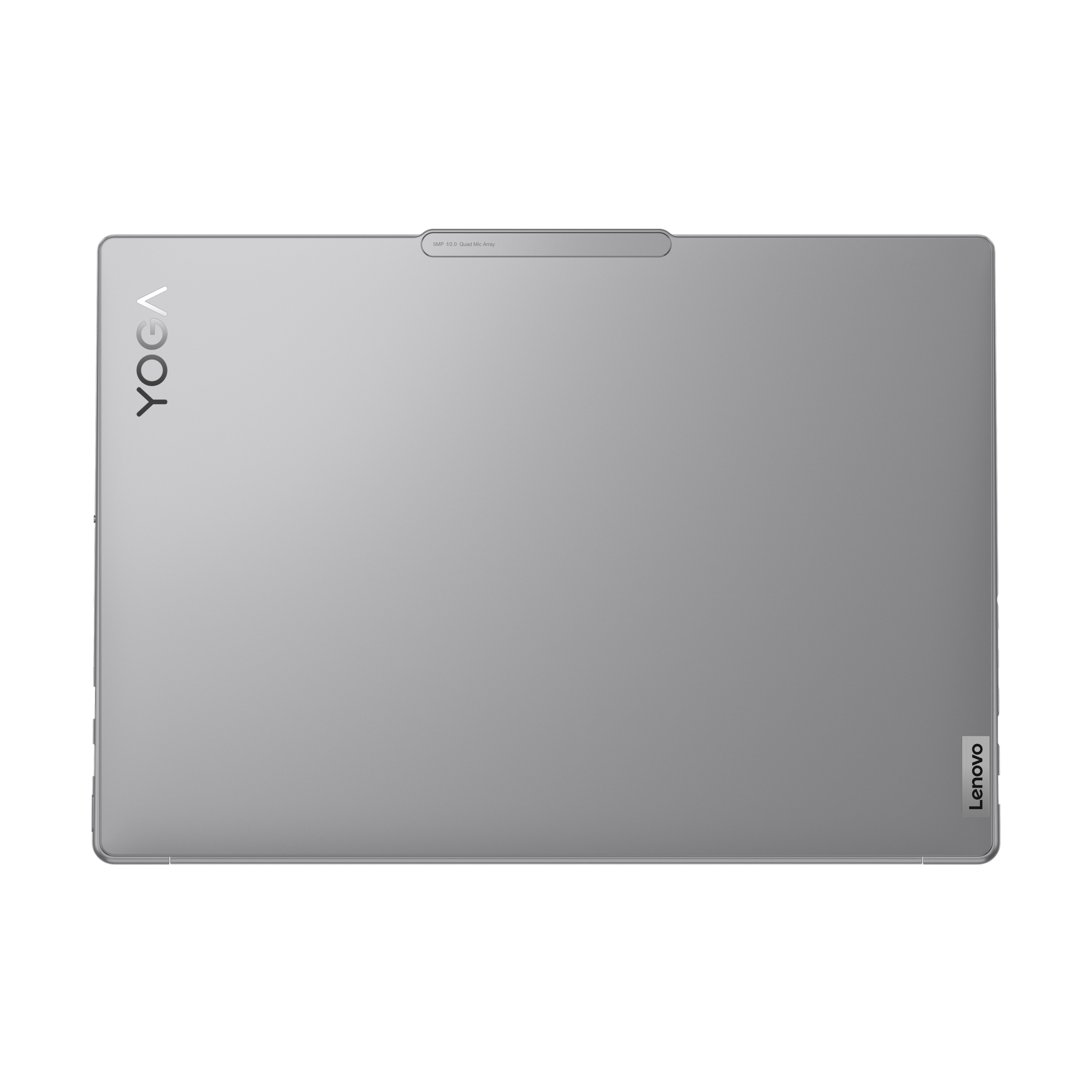 Silbernes Lenovo Yoga Tablet, Rückansicht, mit Markenname.
