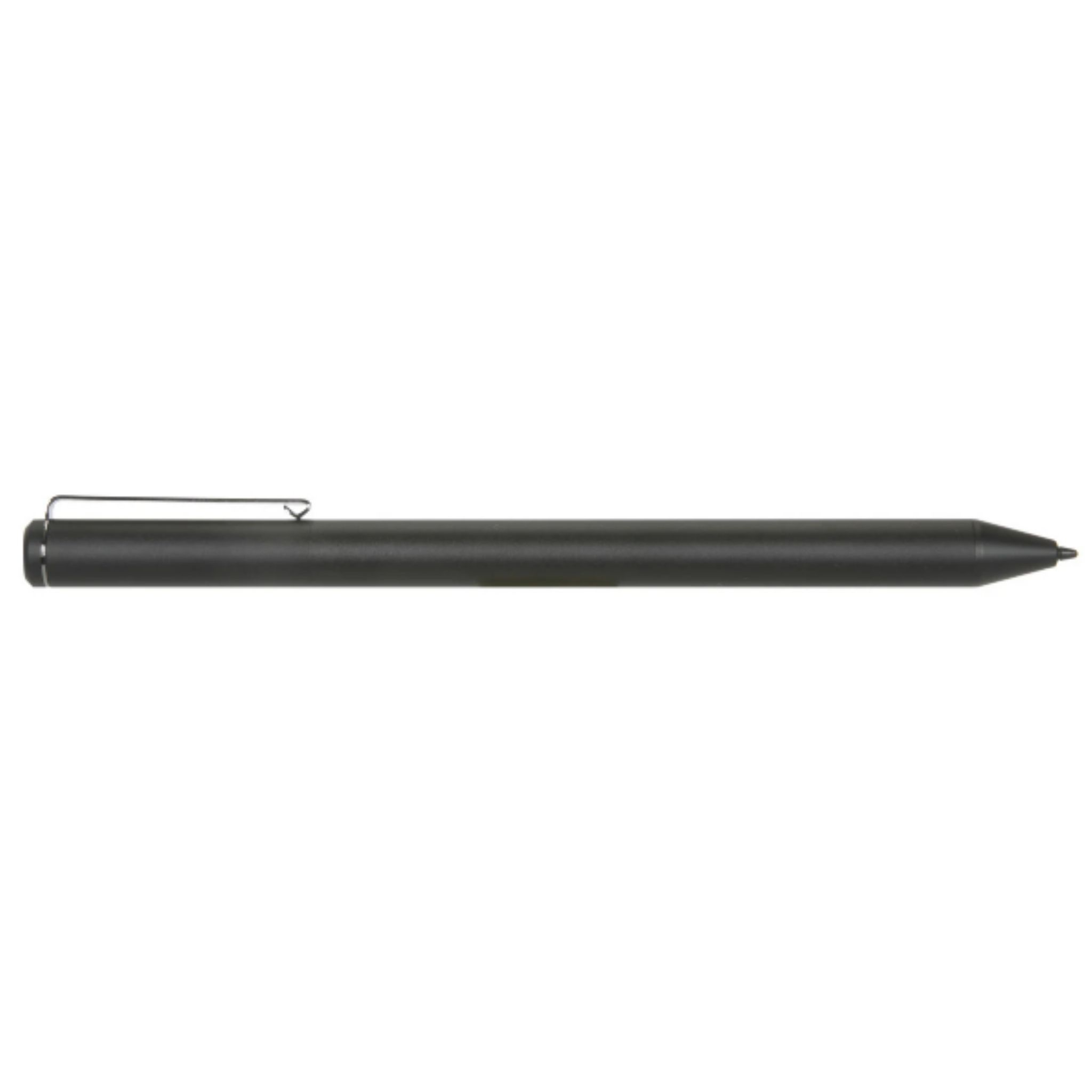 A black stylus pen. The pen is cylindrical and has a clip.