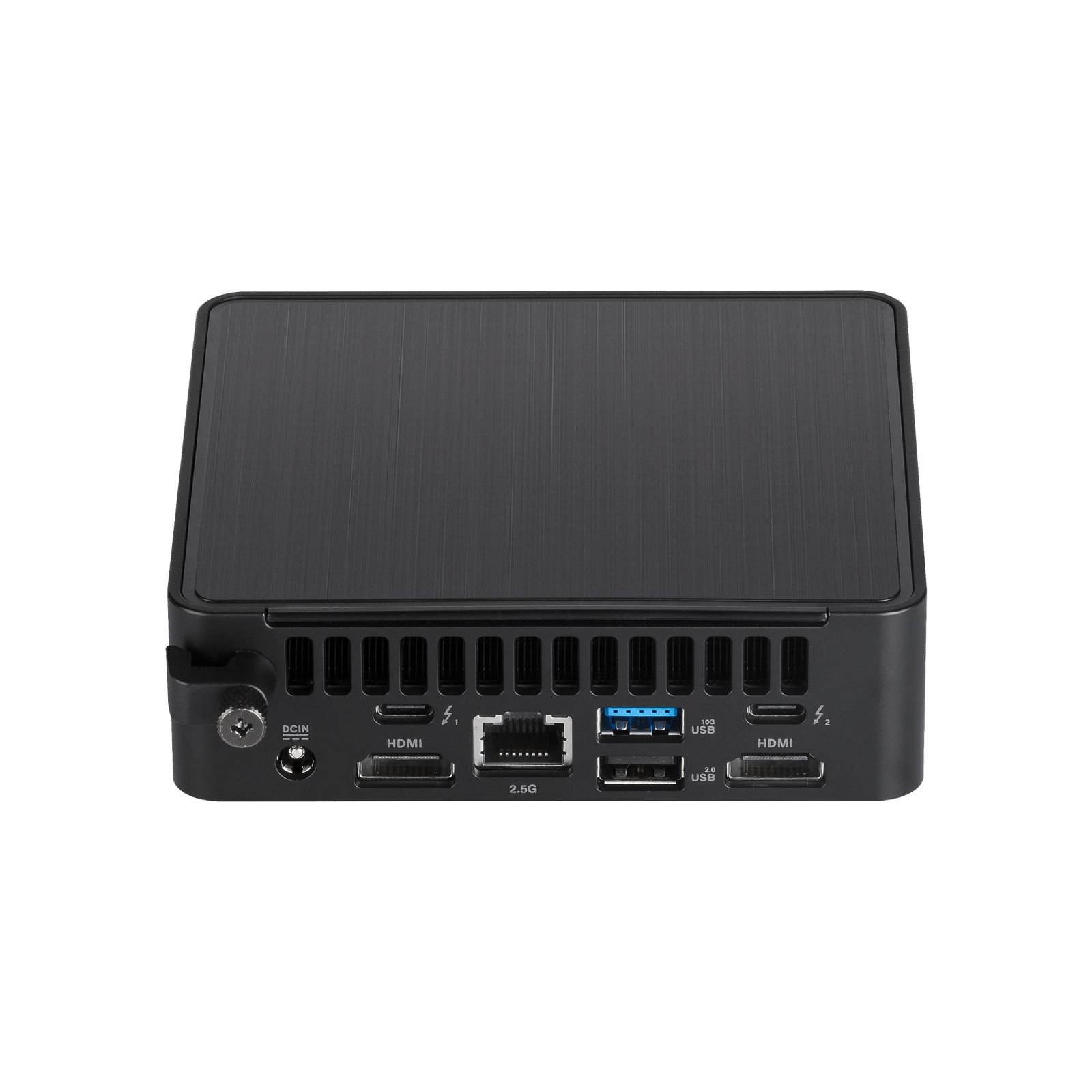 Czarne urządzenie z portami z tyłu. Porty obejmują HDMI, USB i zasilanie.