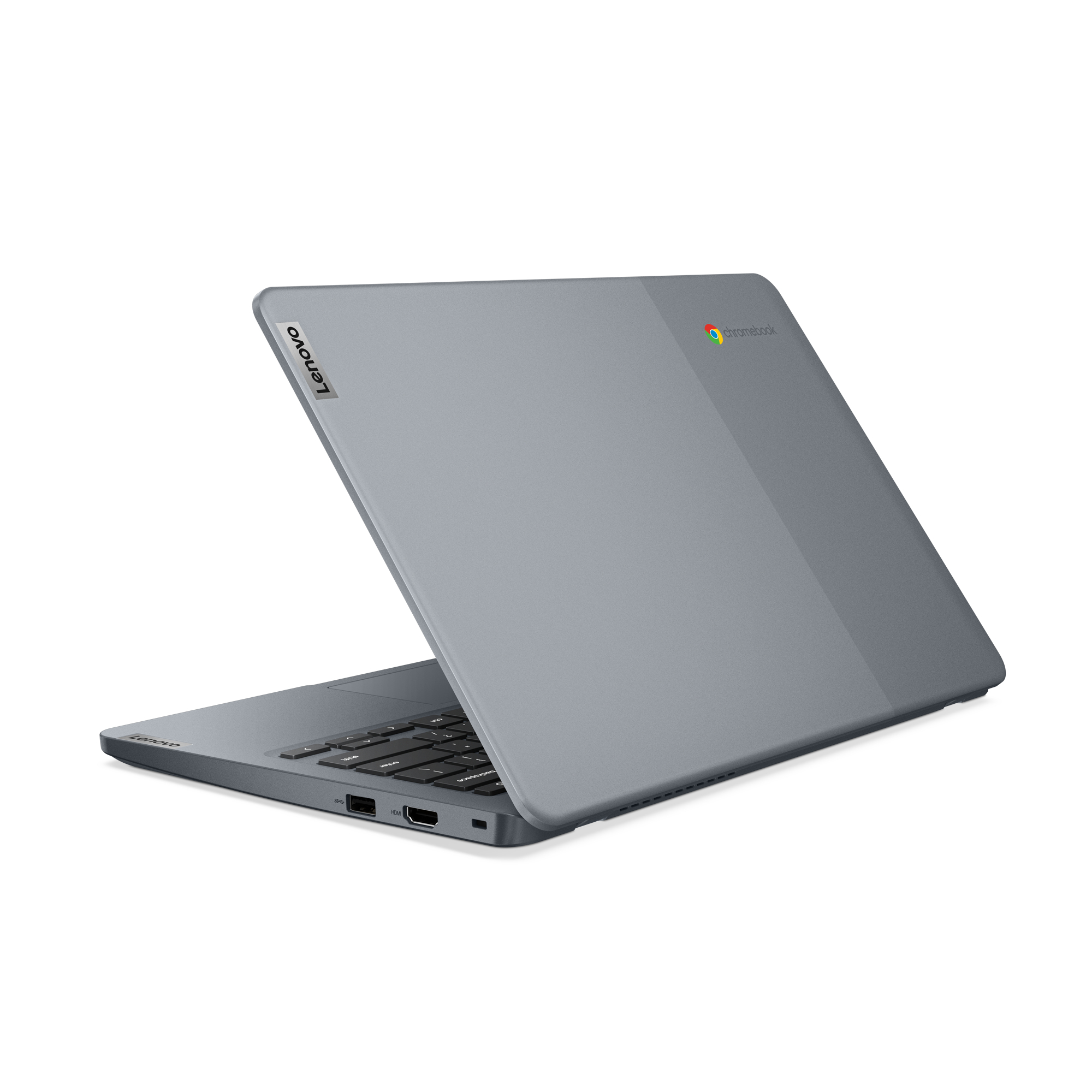 Laptop z otwartym ekranem i logo Chromebook.
