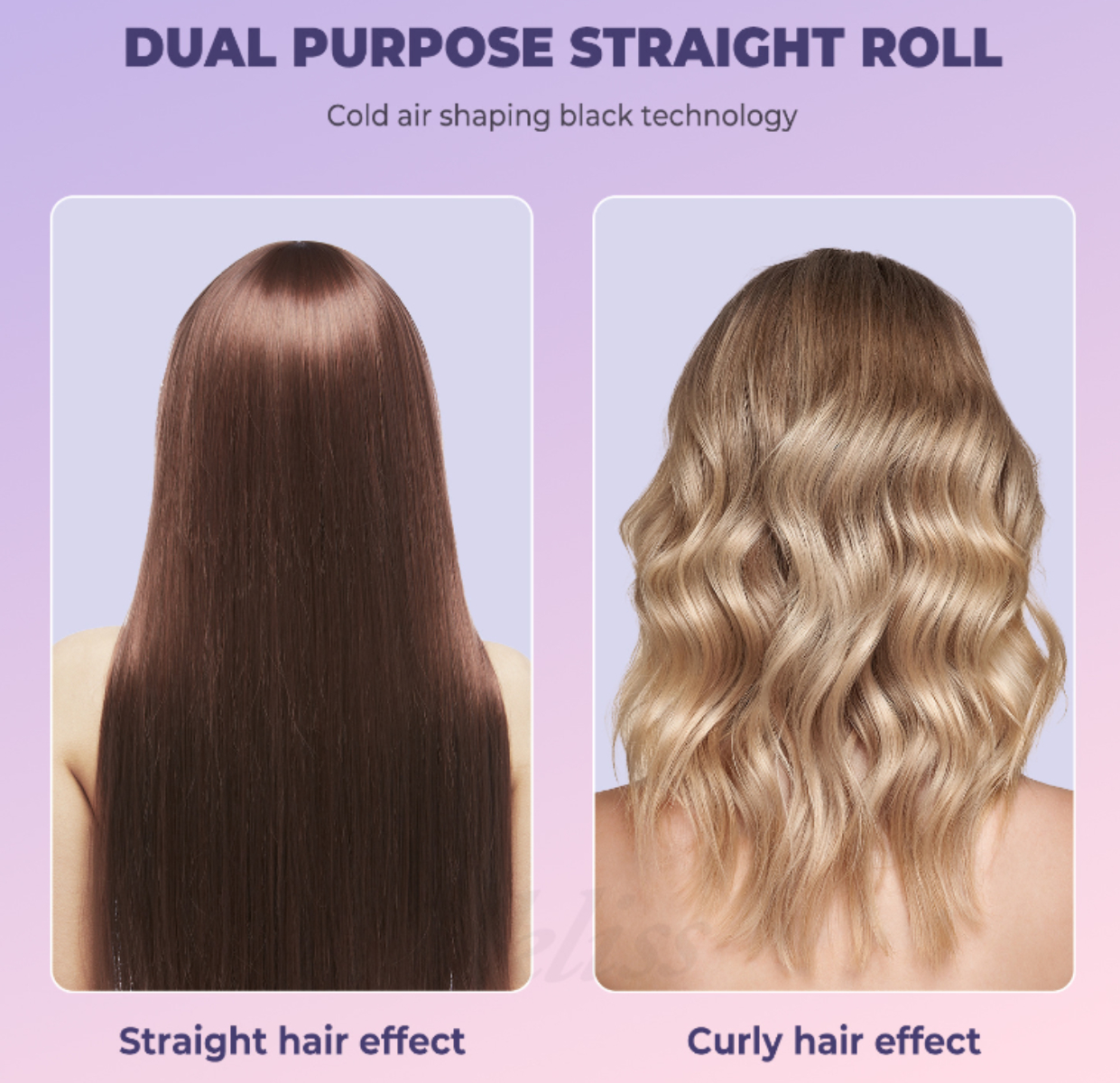 Zwei Frisuren: glattes Braun und welliges Blond.
