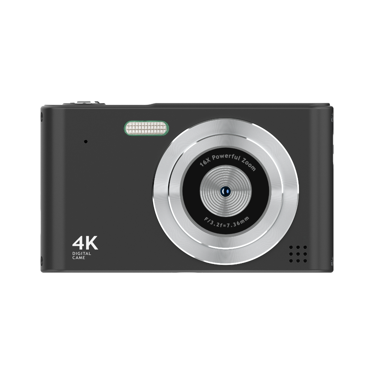 Eine schwarze Digitalkamera mit Zoomobjektiv und dem Text "4K DIGITAL GAME".