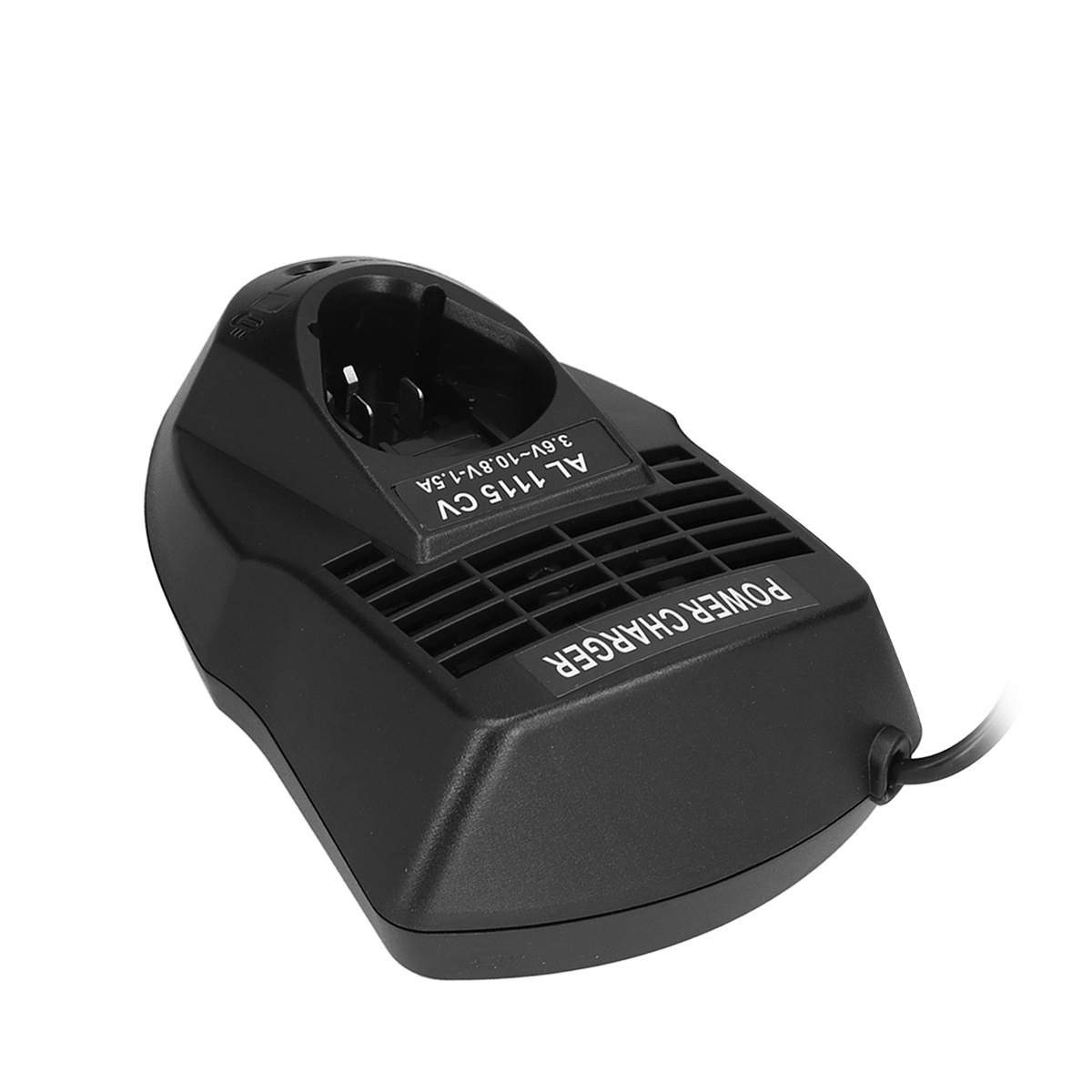 Ein schwarzes Ladegerät mit der Aufschrift 'AL 115 CV' und 'POWER CHARGER'.