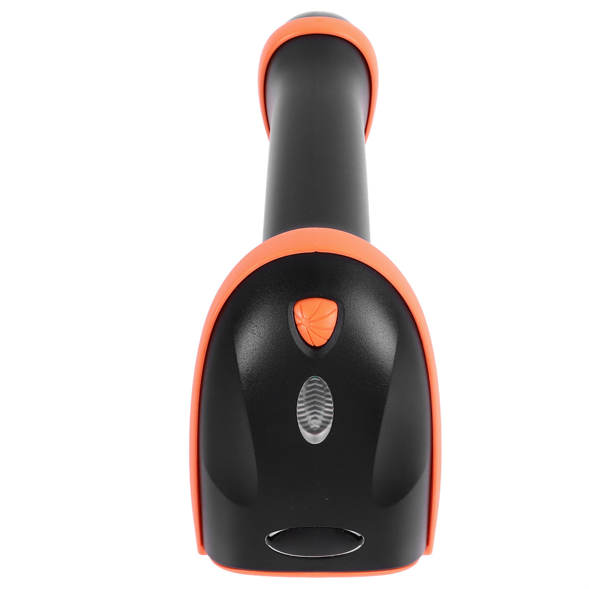 Ein schwarz-oranger Barcodescanner wird von oben nach unten gezeigt.