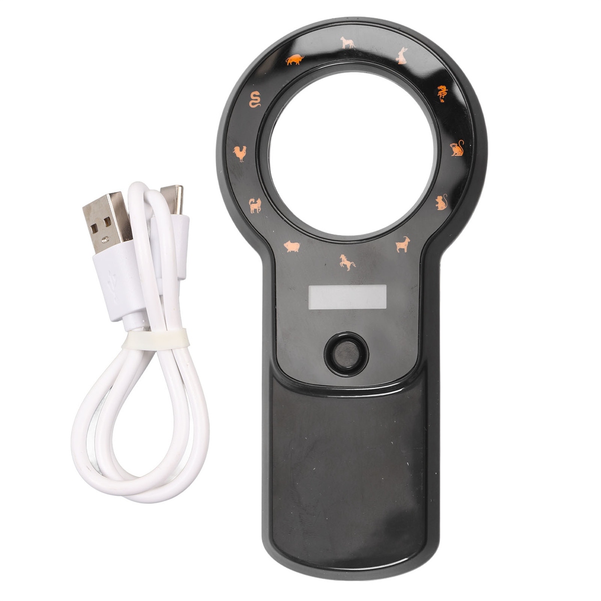 Ein schwarzes veterinärmedizinisches Venenfindungsgerät mit einem USB-Kabel.