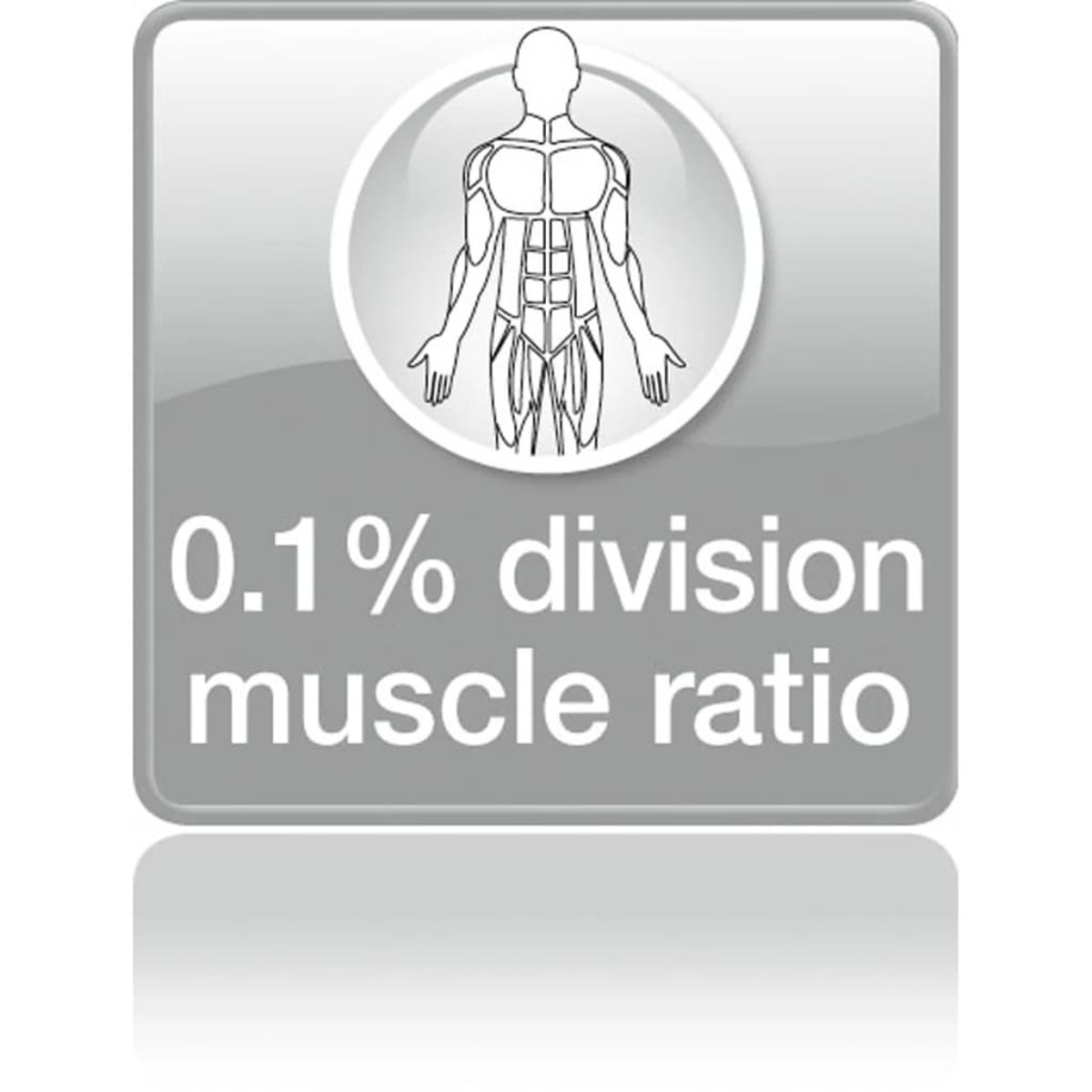 Une icône montrant une silhouette humaine et le texte: 0.1% de division du rapport musculaire, sur fond gris.