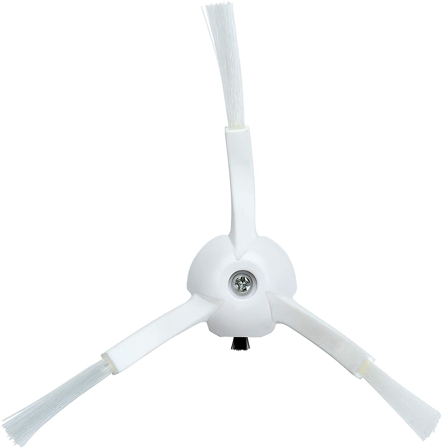 Biała, trójramienna szczotka do odkurzacza robota z włosiem, na białym tle.