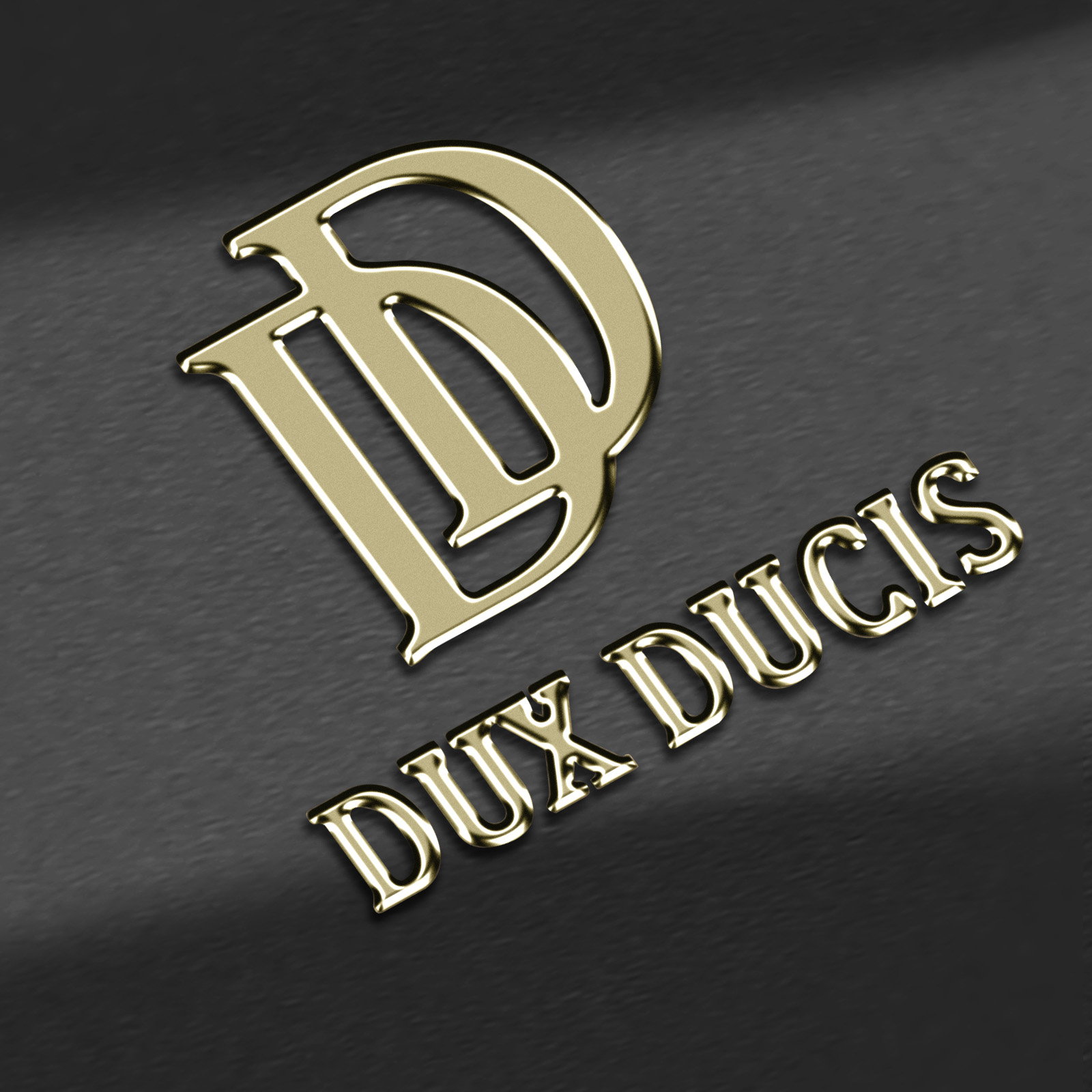 Logo 'DD' dorato con testo 'DUX DUCIS' su sfondo nero testurizzato.