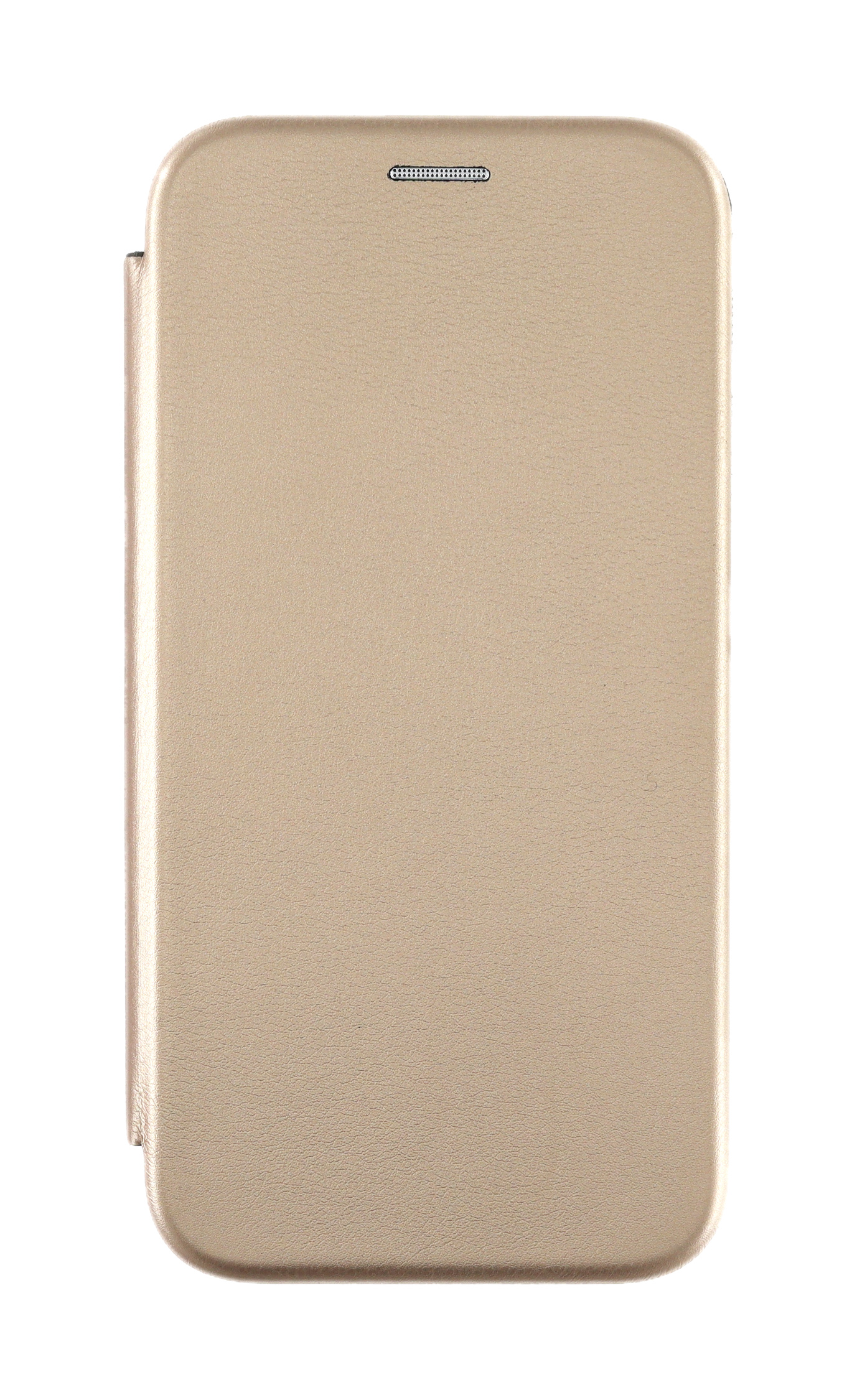 Goldene Handyhülle mit strukturierter Oberfläche, geschlossen und Rückseite zeigend.