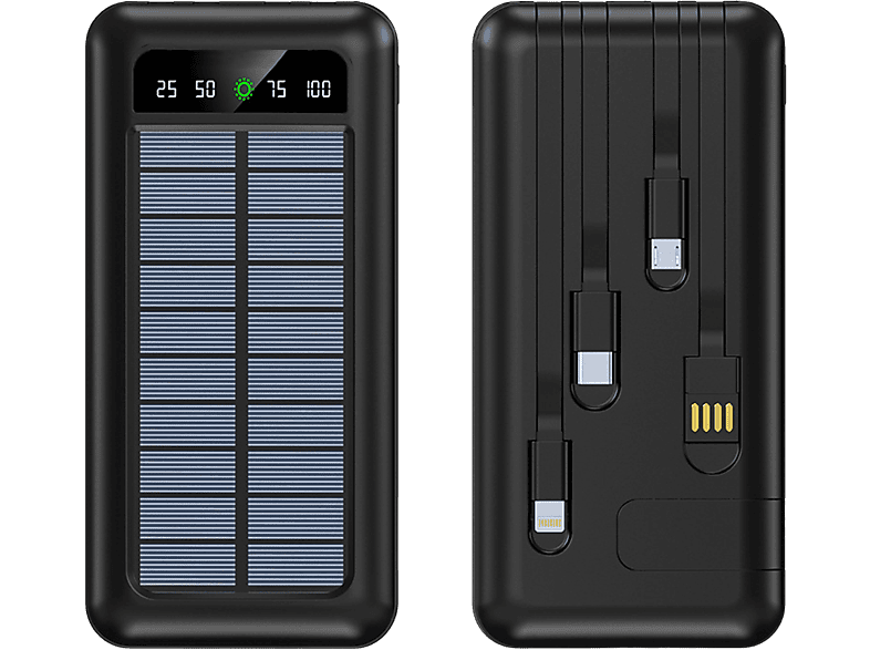 KINSI ym519 4-in-1 Solar-Ladegerät Powerbank 30000 mAh Schwarz