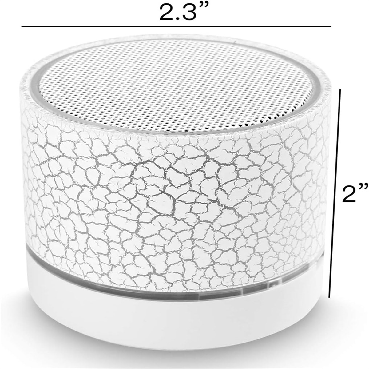 Weißer Lautsprecher mit rissigem weißen Design. 2,3" breit, 2" hoch. Weißer Sockel.
