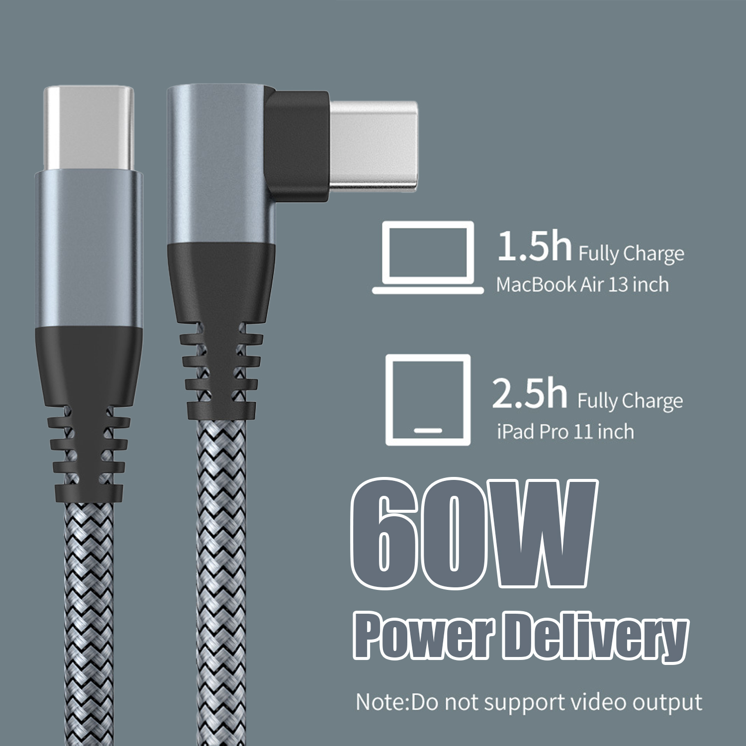USB-C-Ladekabel mit 60W Stromversorgung. Ladezeiten für MacBook und iPad.