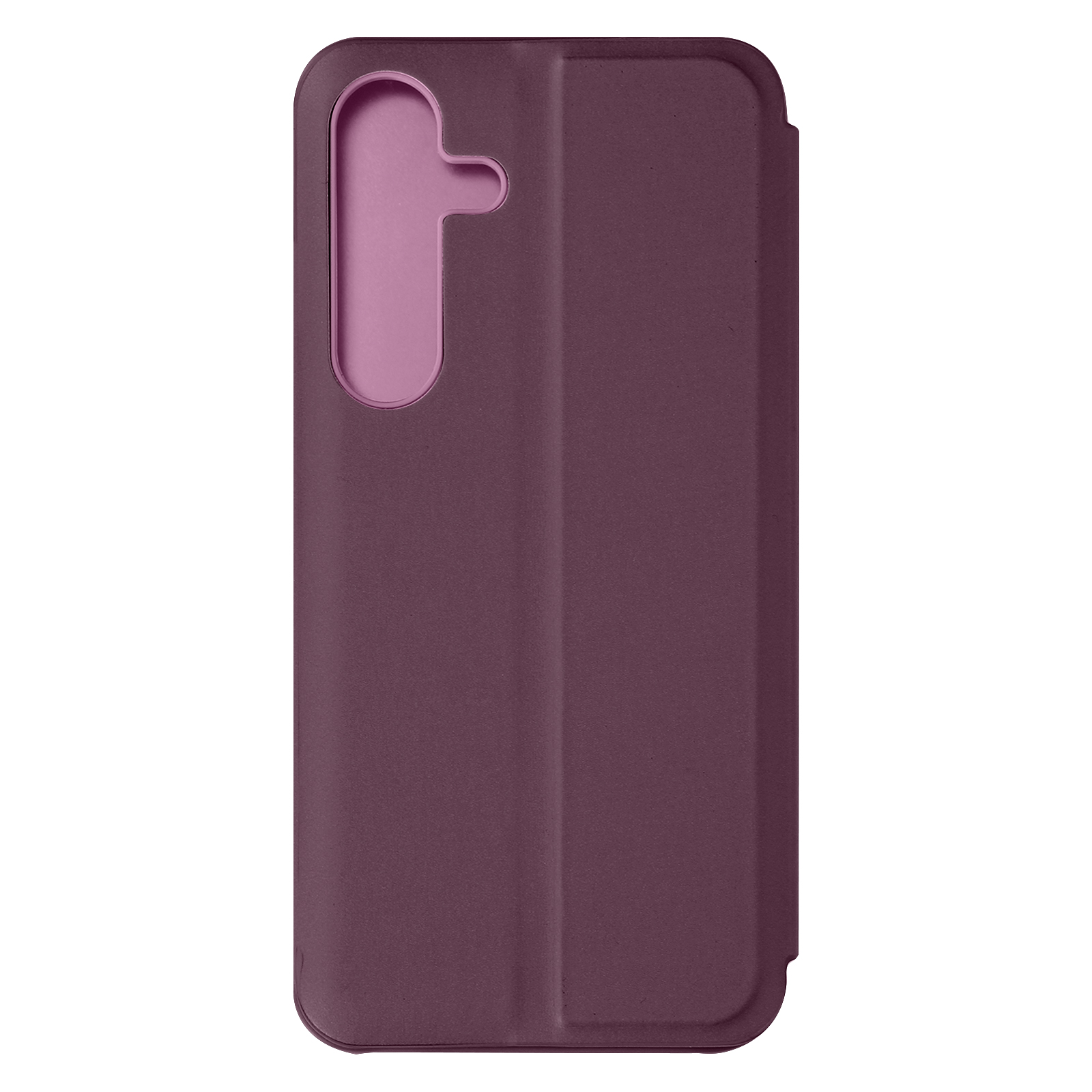 Una custodia per telefono color prugna, chiusa.