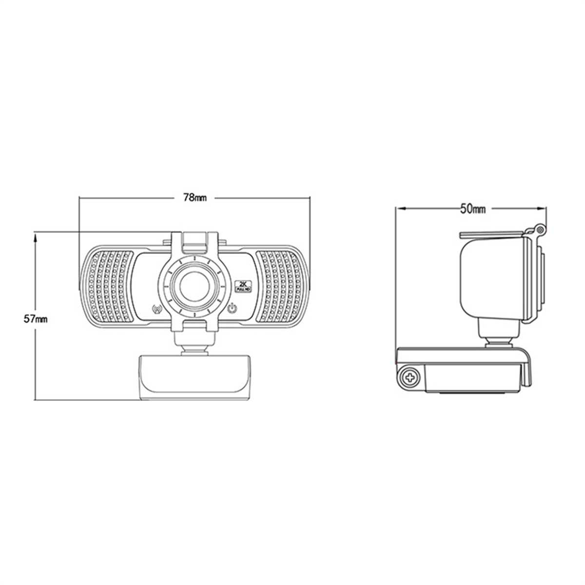 Diagramm einer Webcam, mit Abmessungen von 78 mm x 57 mm und 50 mm.
