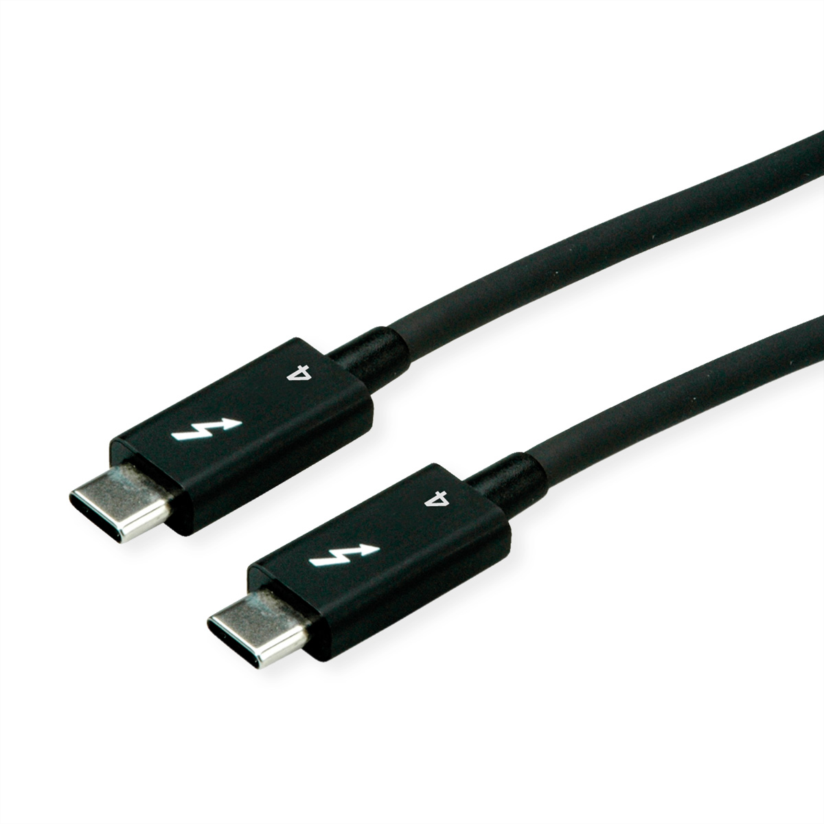 Zwarte Thunderbolt-kabel met twee USB-C-connectoren.