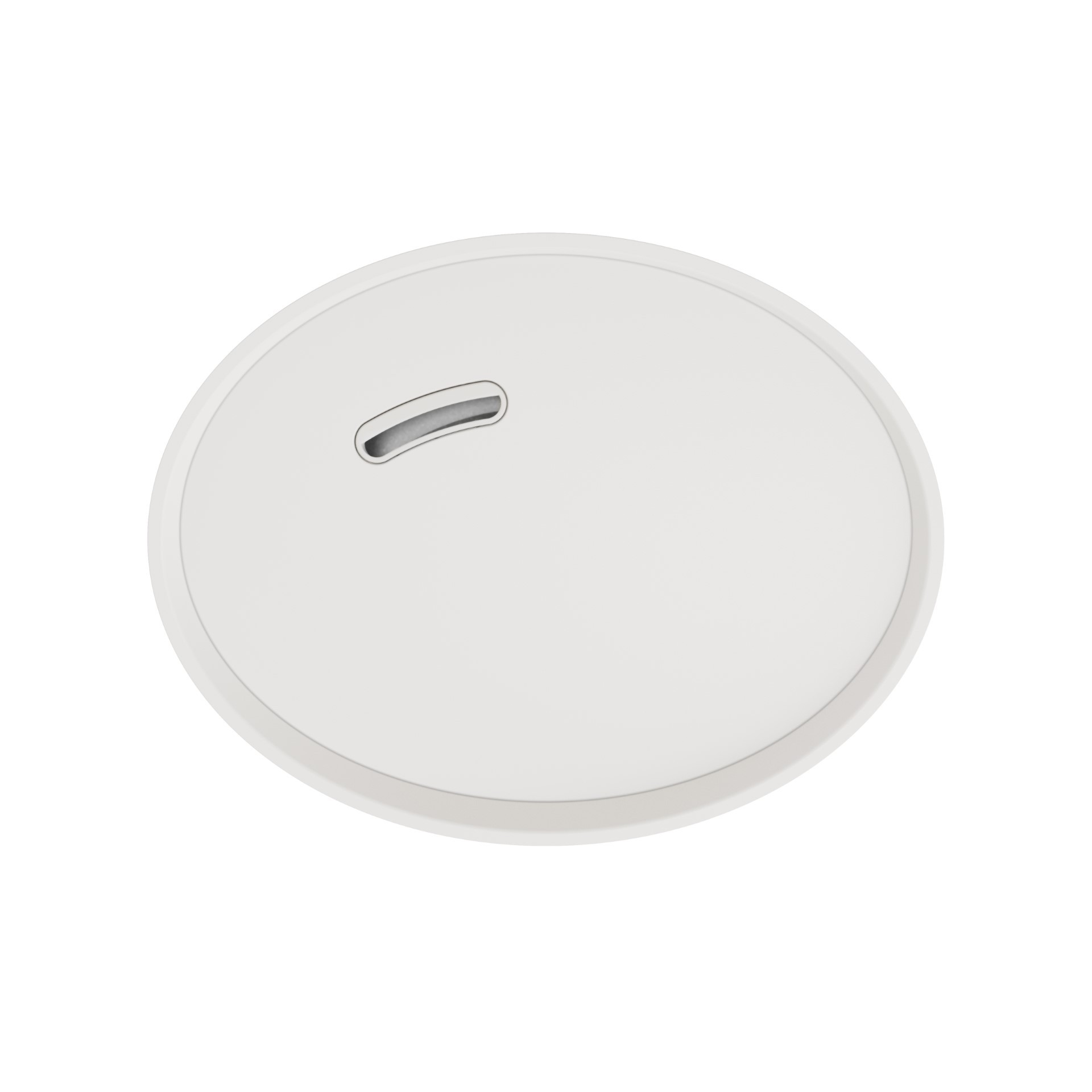 Witte rookmelder. Een witte, ovaalvormige rookmelder op een witte achtergrond.