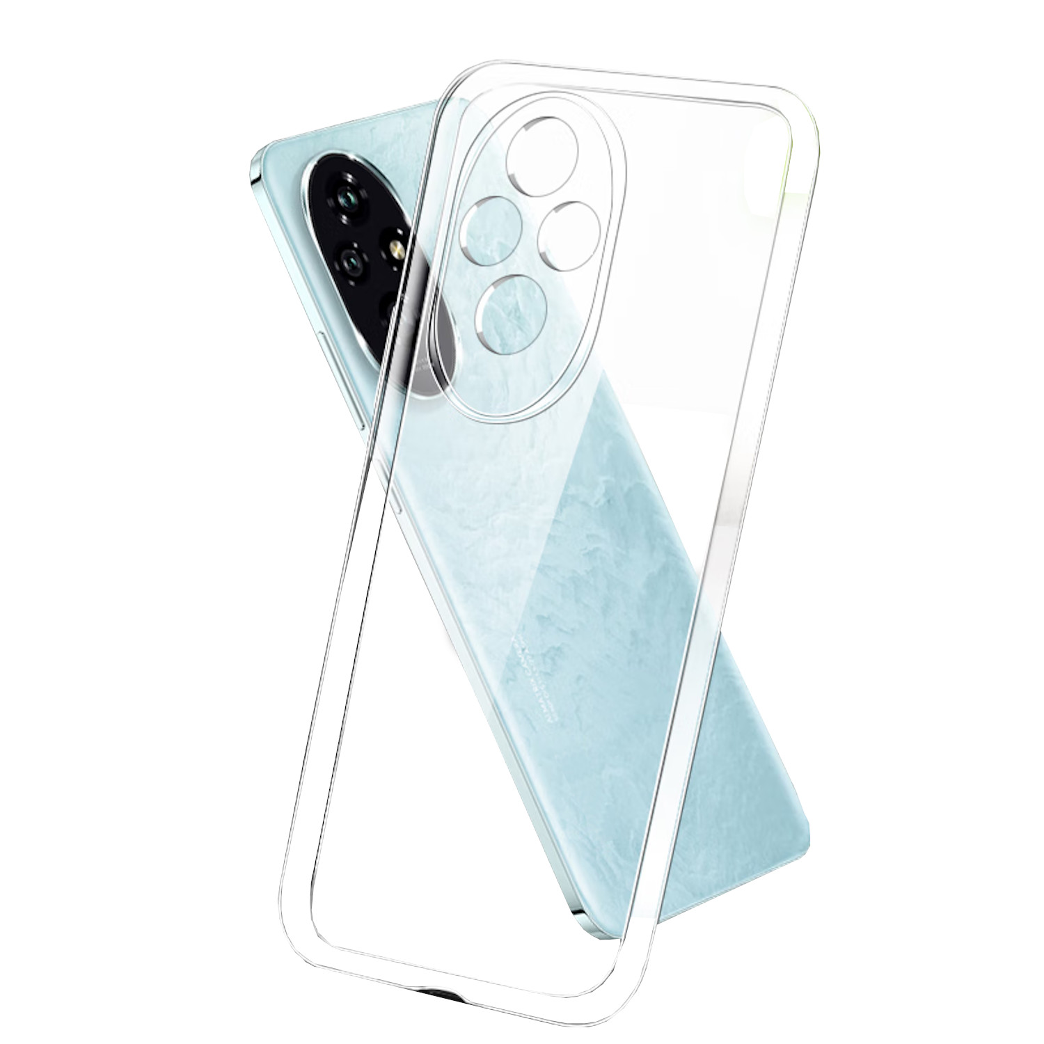 Telefon mit klarer Hülle. Die Kameralinsen sind sichtbar.