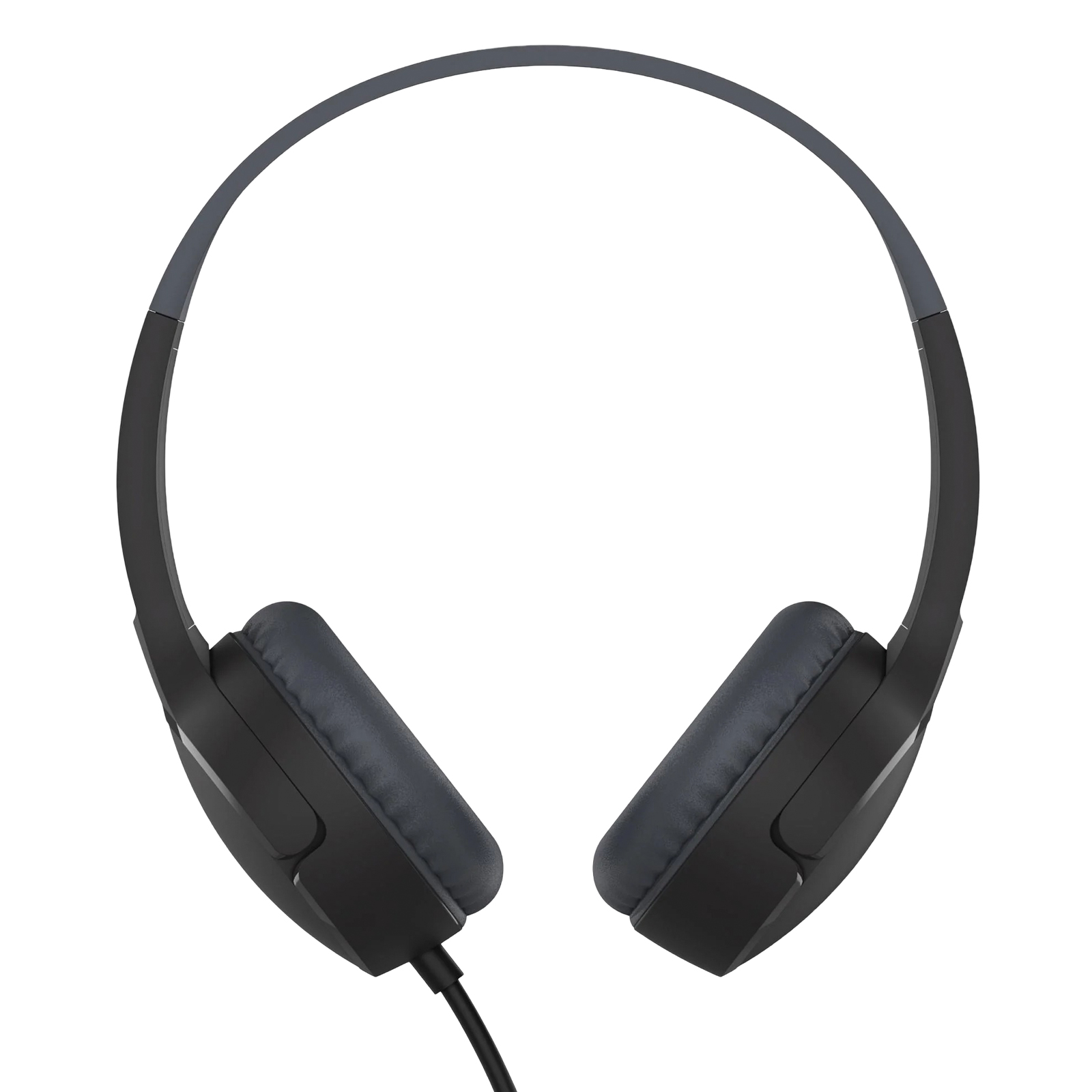 Czarne słuchawki z szarymi nausznikami i kablem połączeniowym.