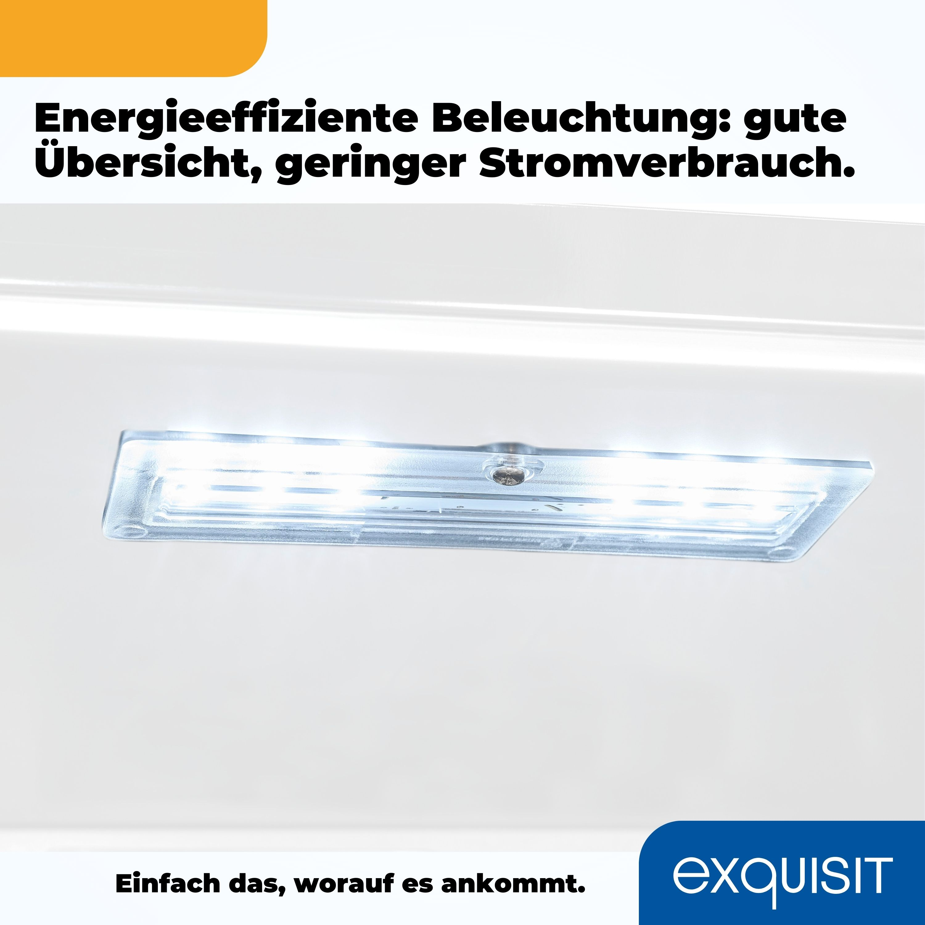 Nahaufnahme einer rechteckigen, eingelassenen LED-Leuchte auf weißer Oberfläche.