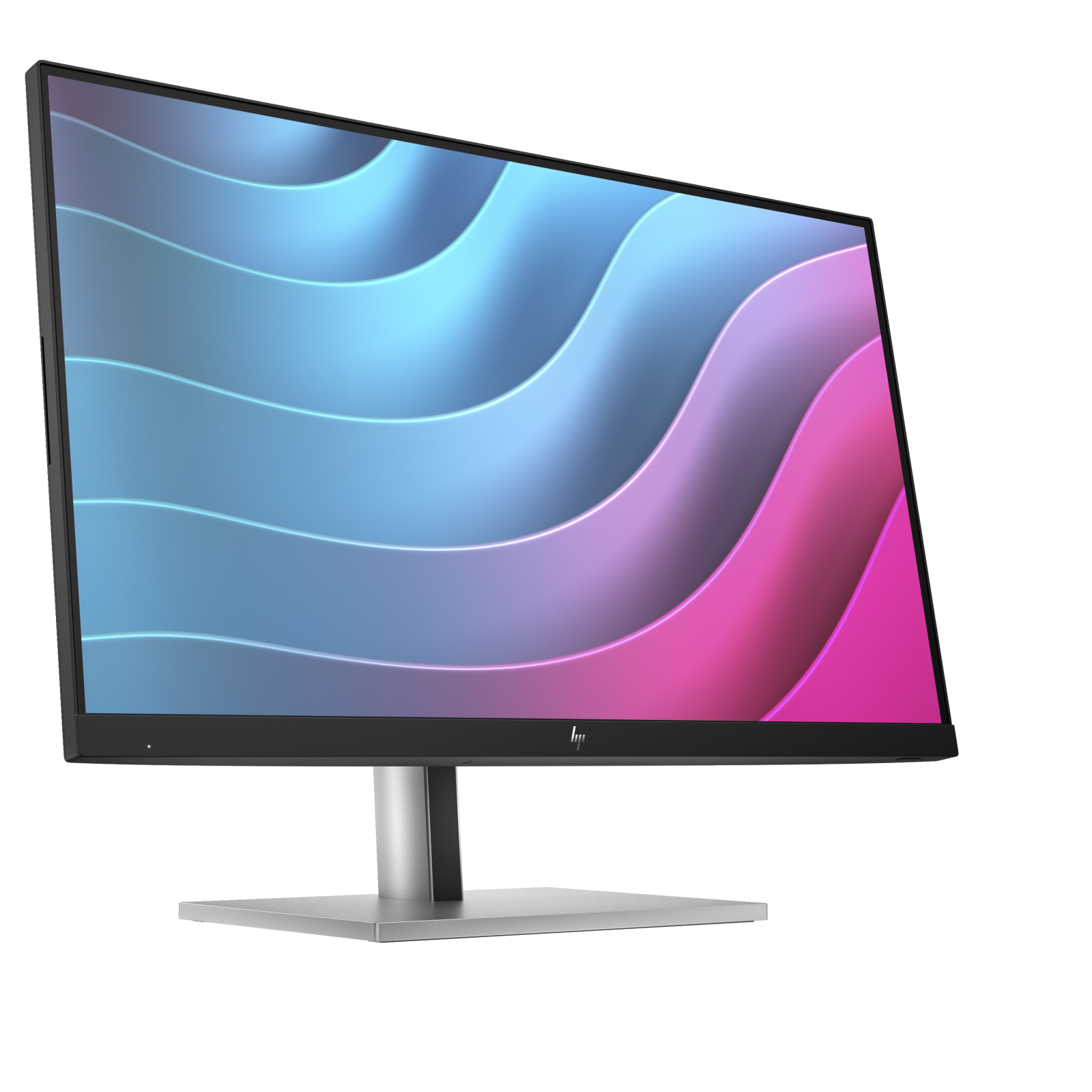 Ein Computermonitor, der ein geschwungenes Design in Blau und Pink auf weißem Hintergrund zeigt.