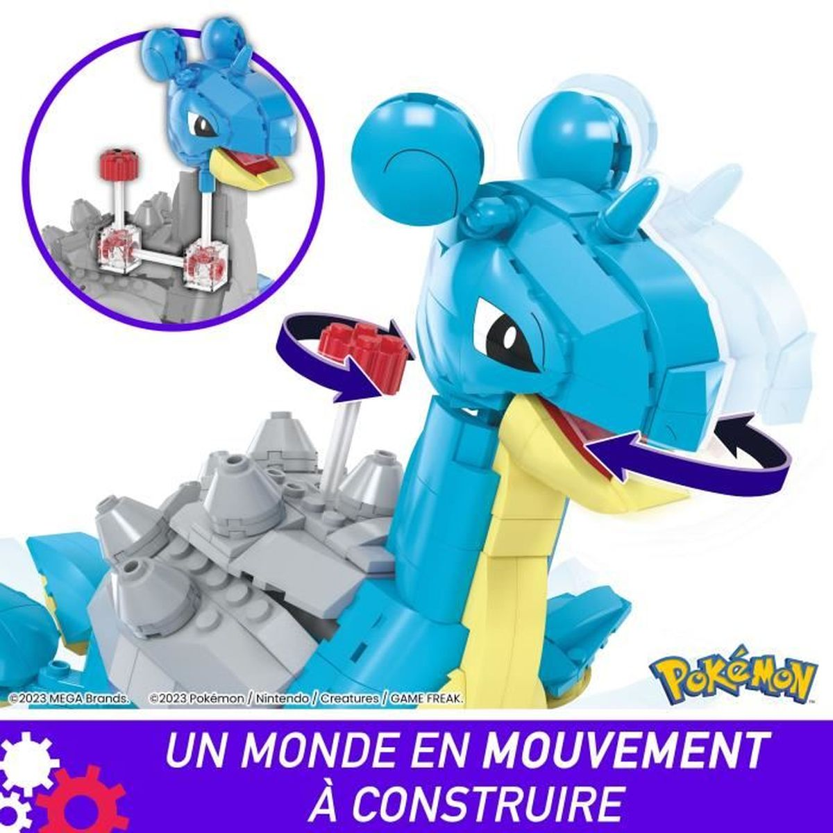Niebieska i szara figurka Lapras Pokémon z klocków.