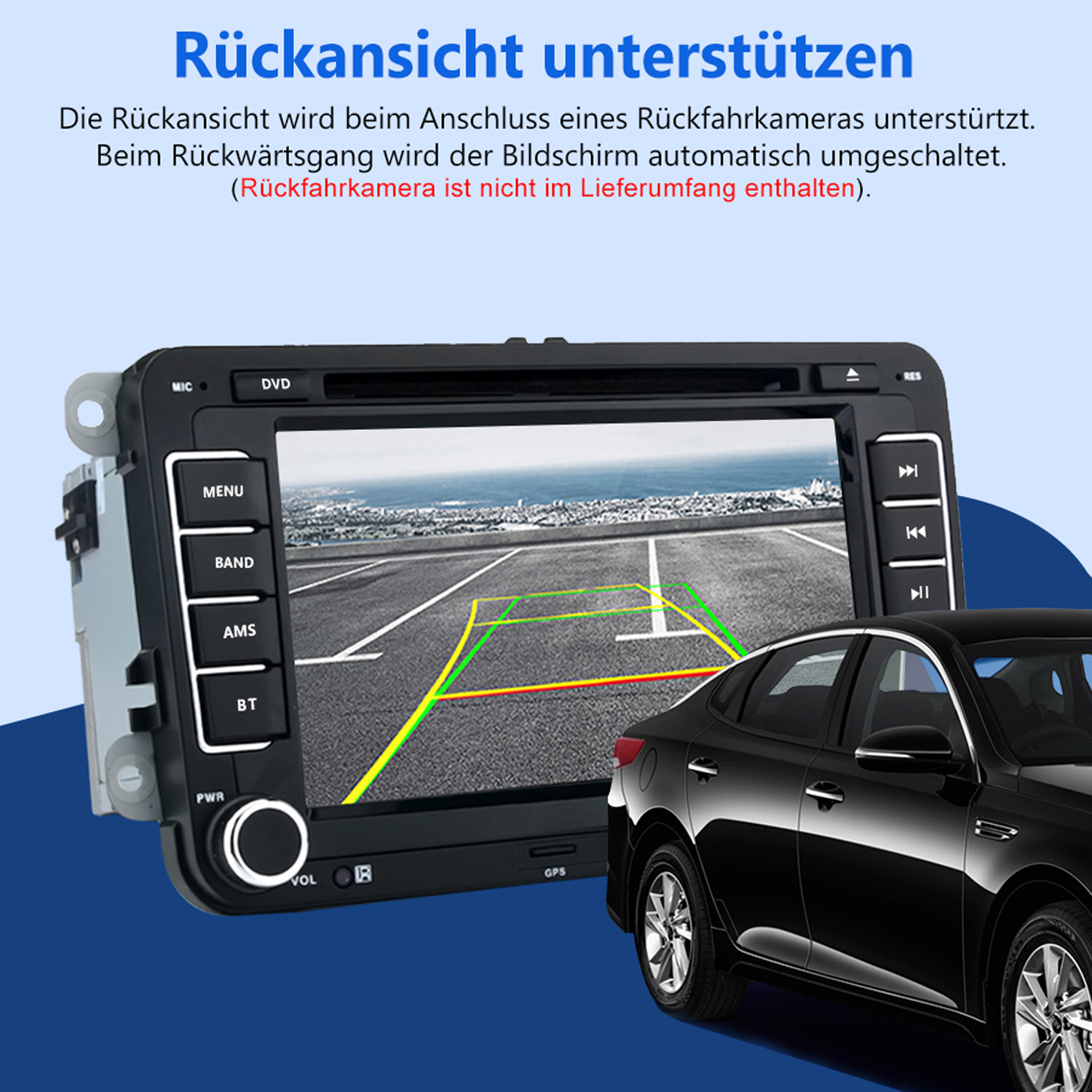Auto-Infotainmentsystem zeigt Navigationskarte mit einem schwarzen Auto.