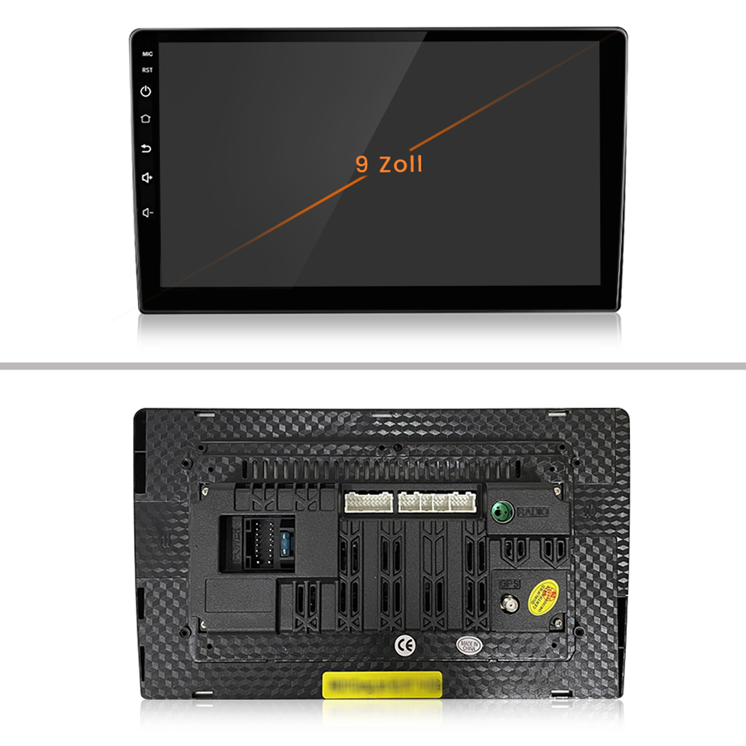 Auto-Multimedia-System mit Vorder- und Rückseite.
