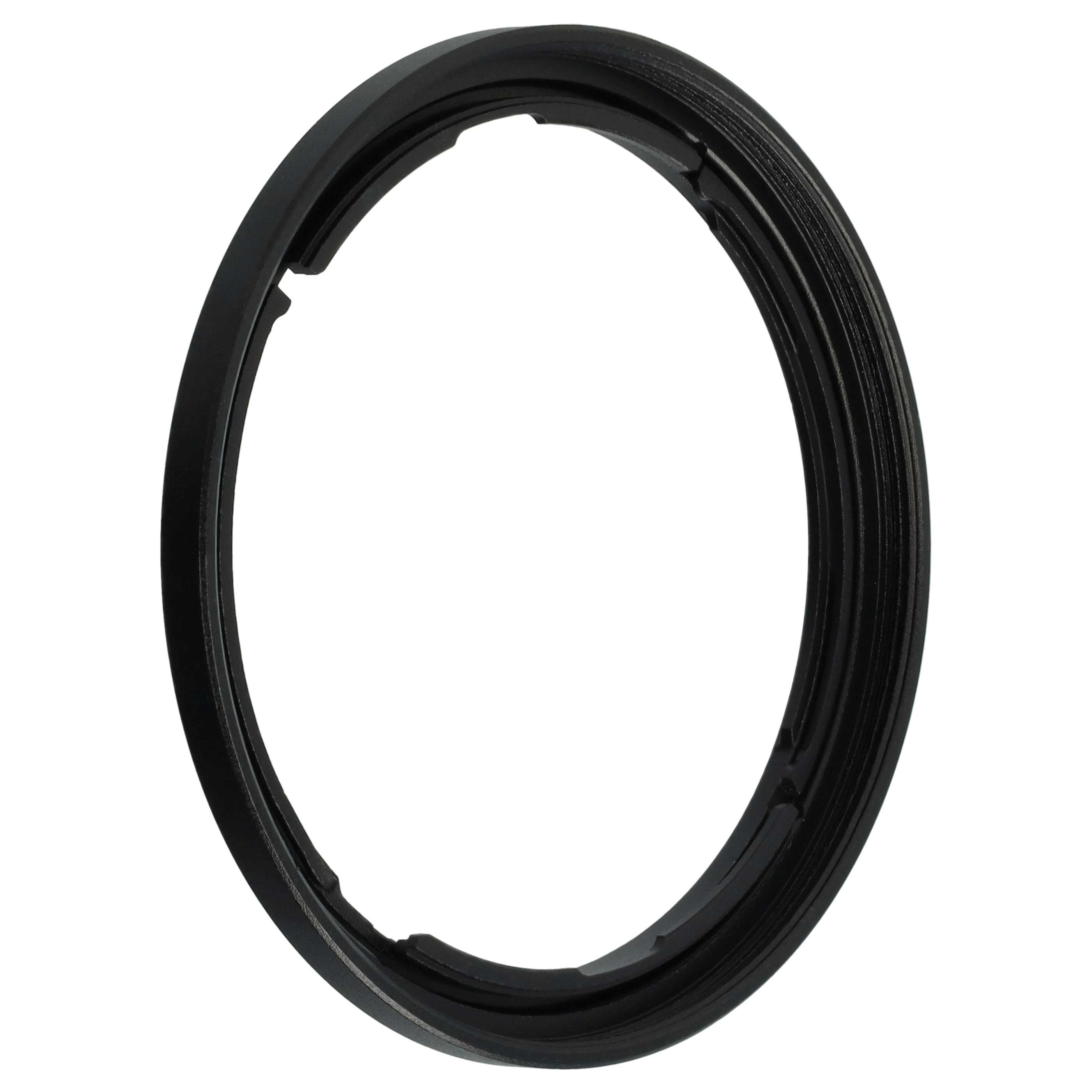 Ein schwarzer Objektivadapterring mit kreisförmigem Design und sichtbaren Gewinden an Innen- und Außenkanten.