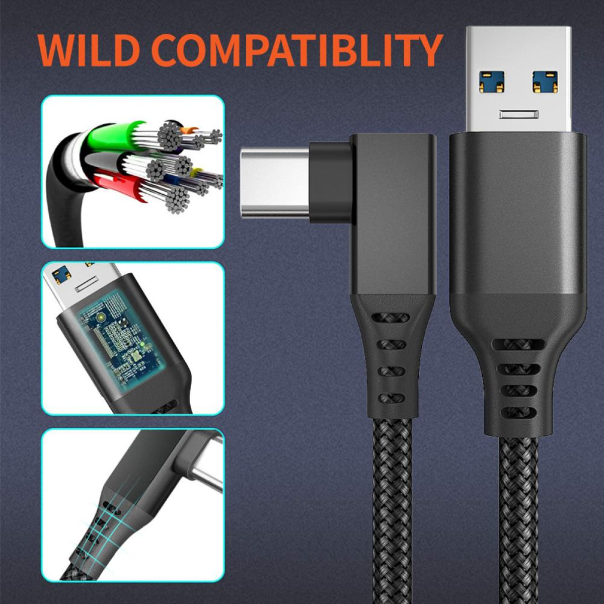 Cavo USB con fili esposti e vari tipi di connessione.