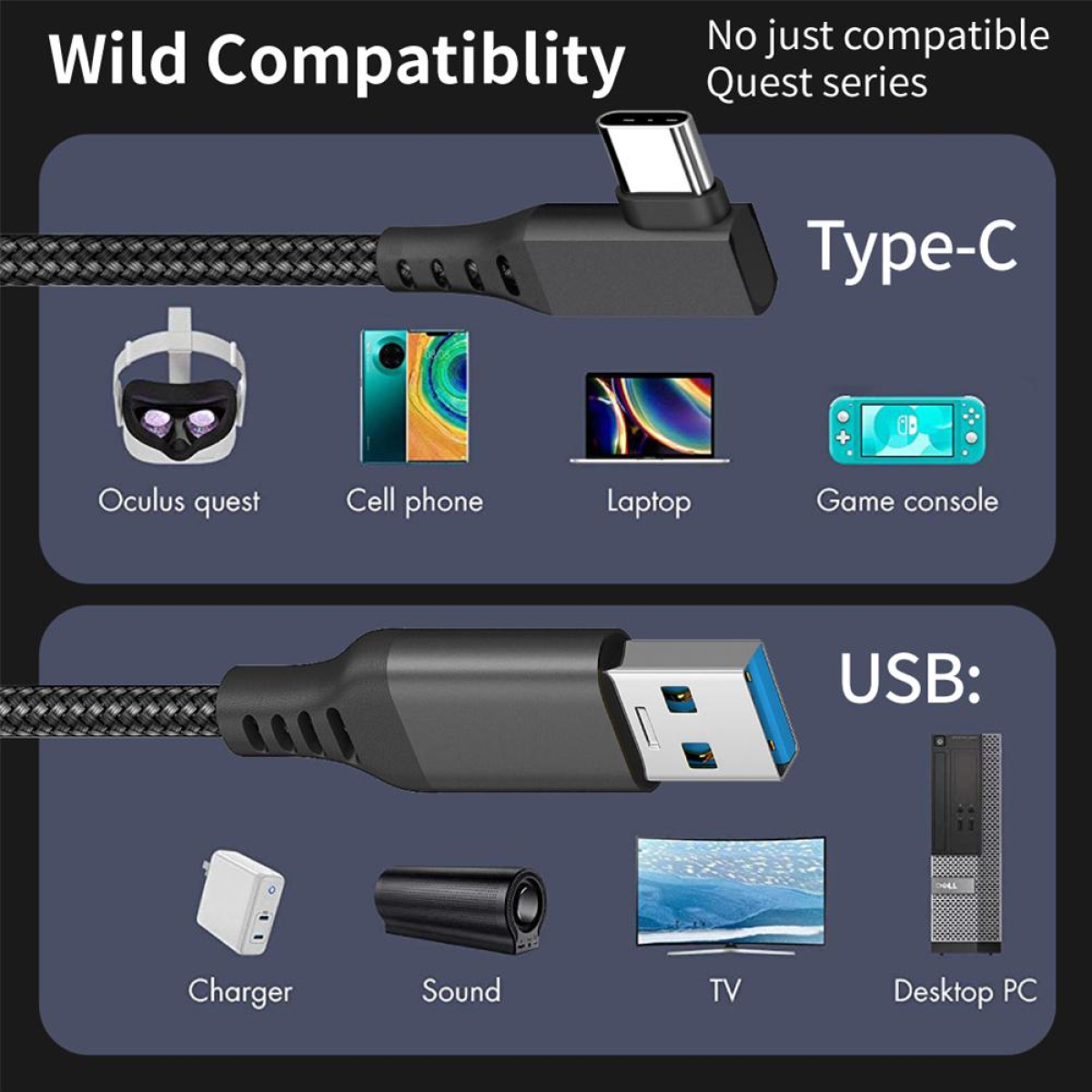 Diagramma che mostra un cavo USB-C e un cavo USB con varie connessioni.