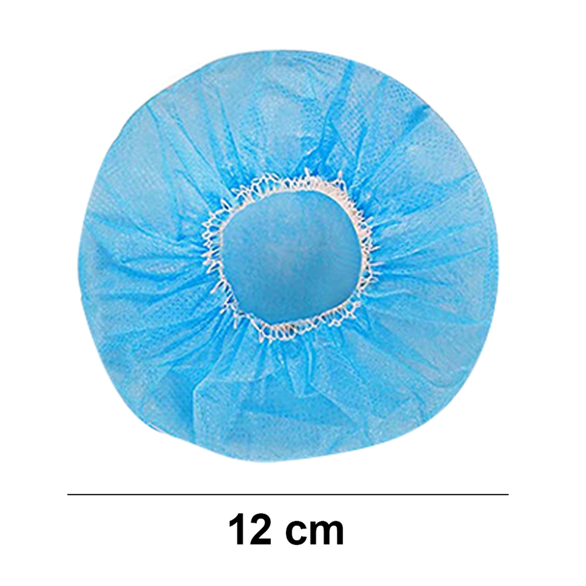 Blaue OP-Haube mit runder Form, von oben betrachtet.