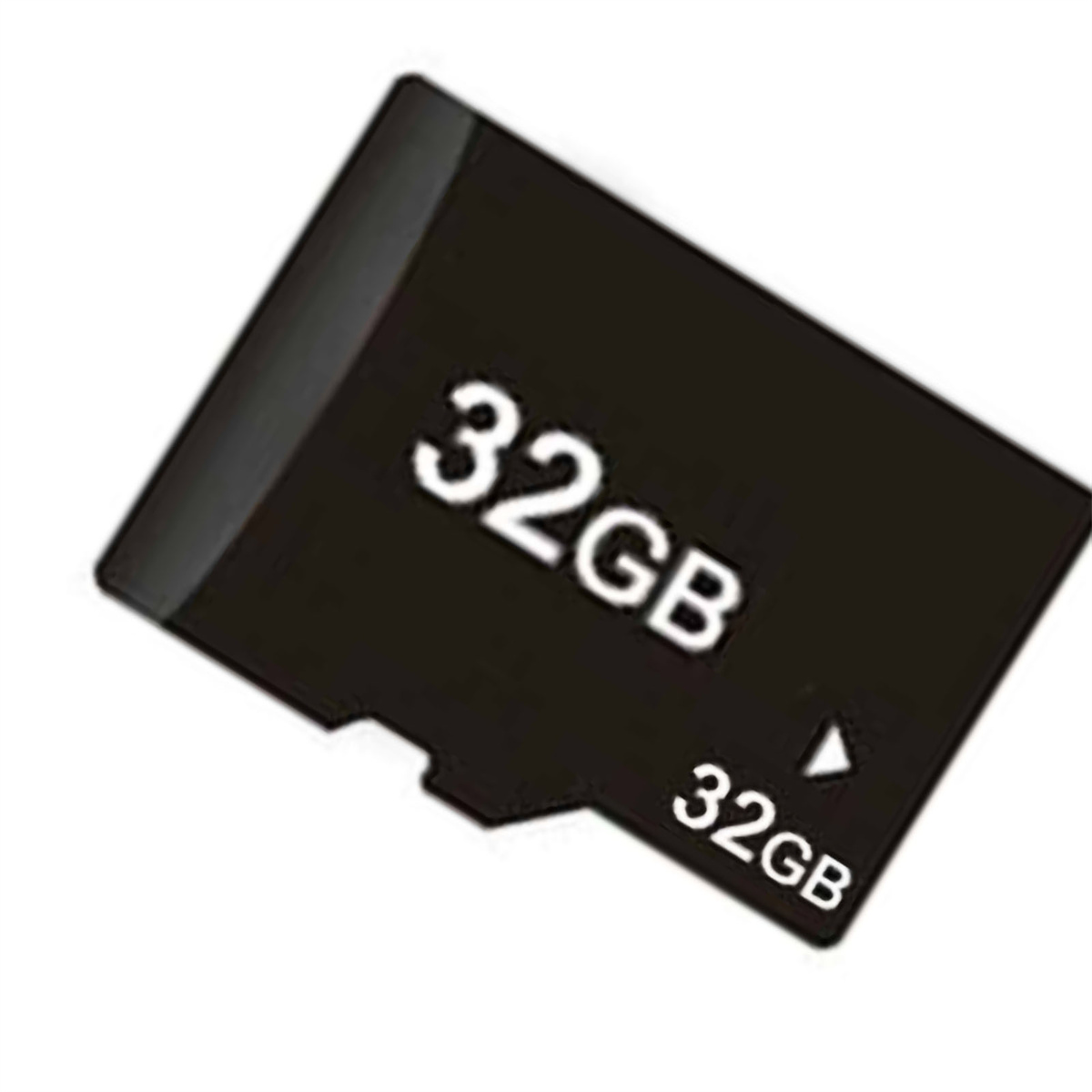 Schwarze 32GB SD-Karte. Der Text '32GB' ist auf der Karte zu sehen. Der Hintergrund ist weiß.