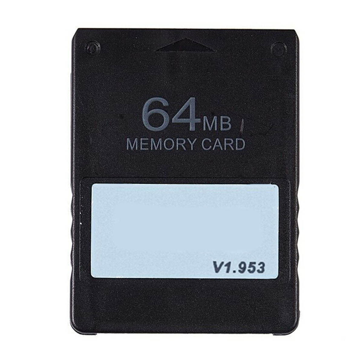 Eine schwarze 64MB Speicherkarte. Der Text „64MB Memory Card“ und „V1.953“ sind sichtbar.