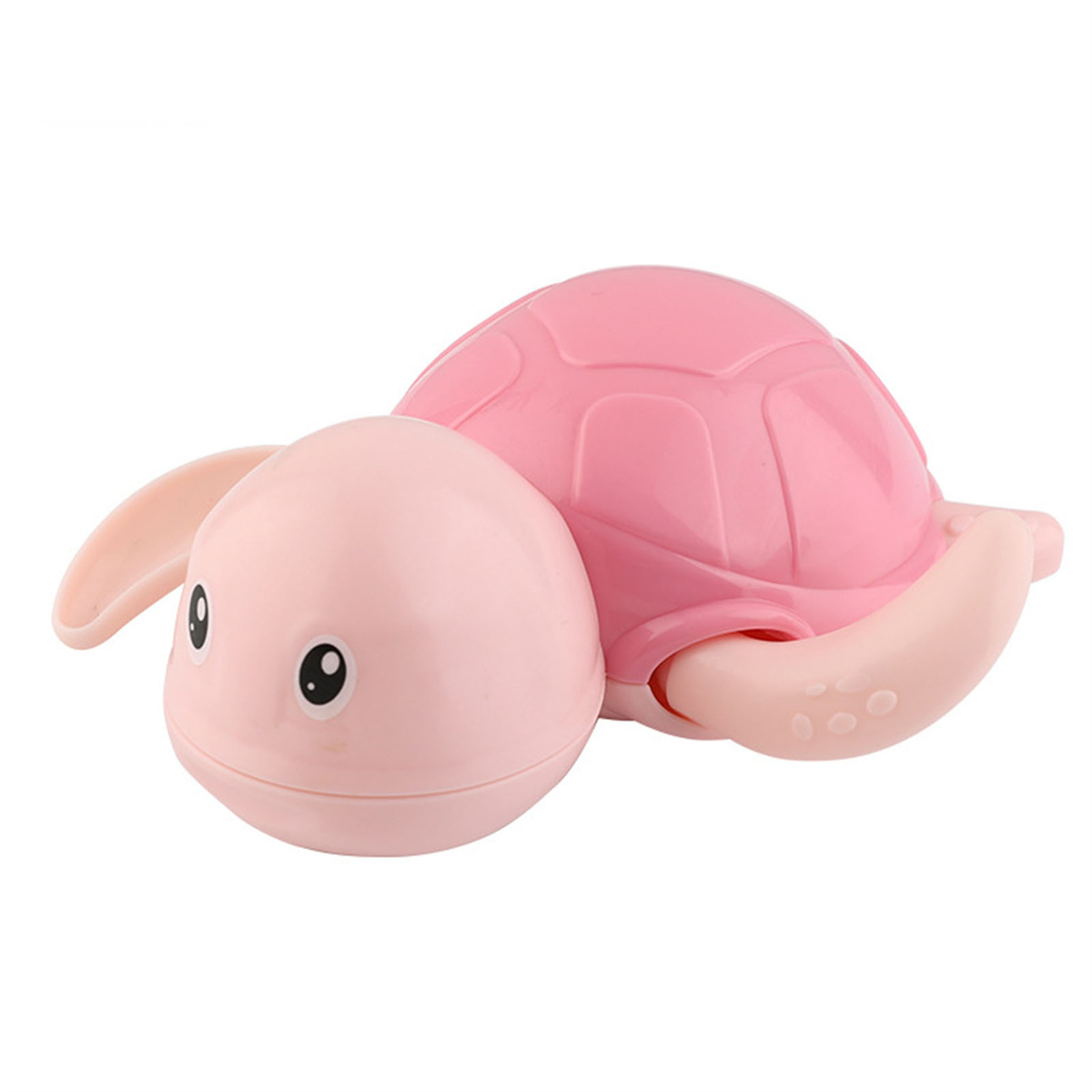 Rosa Spielzeugschildkröte. Rosa Panzer, Kopf und Flossen. Isoliert auf weißem Hintergrund.