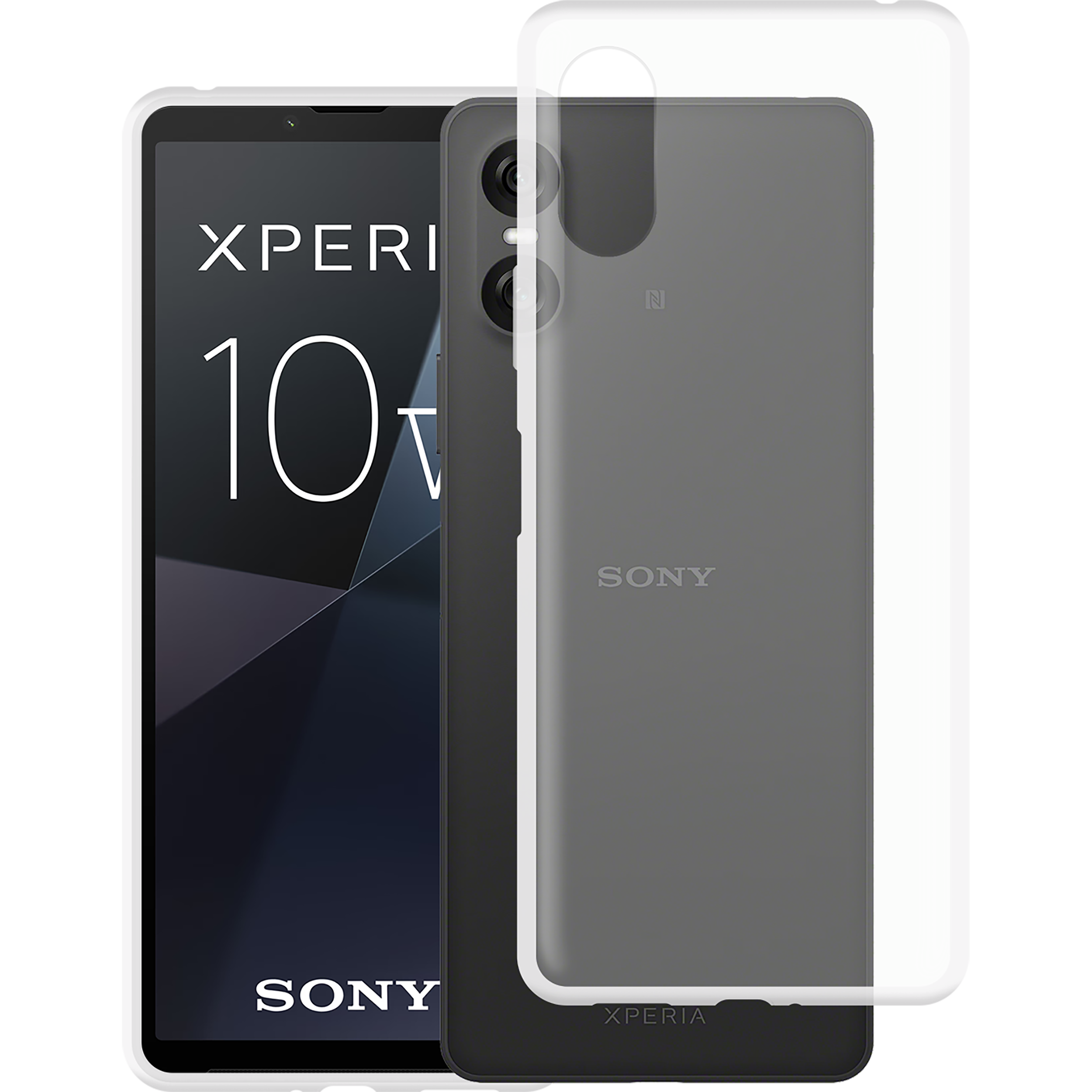Ein schwarz-weißes Smartphone mit Schutzhülle. Das Telefon hat Kameras.