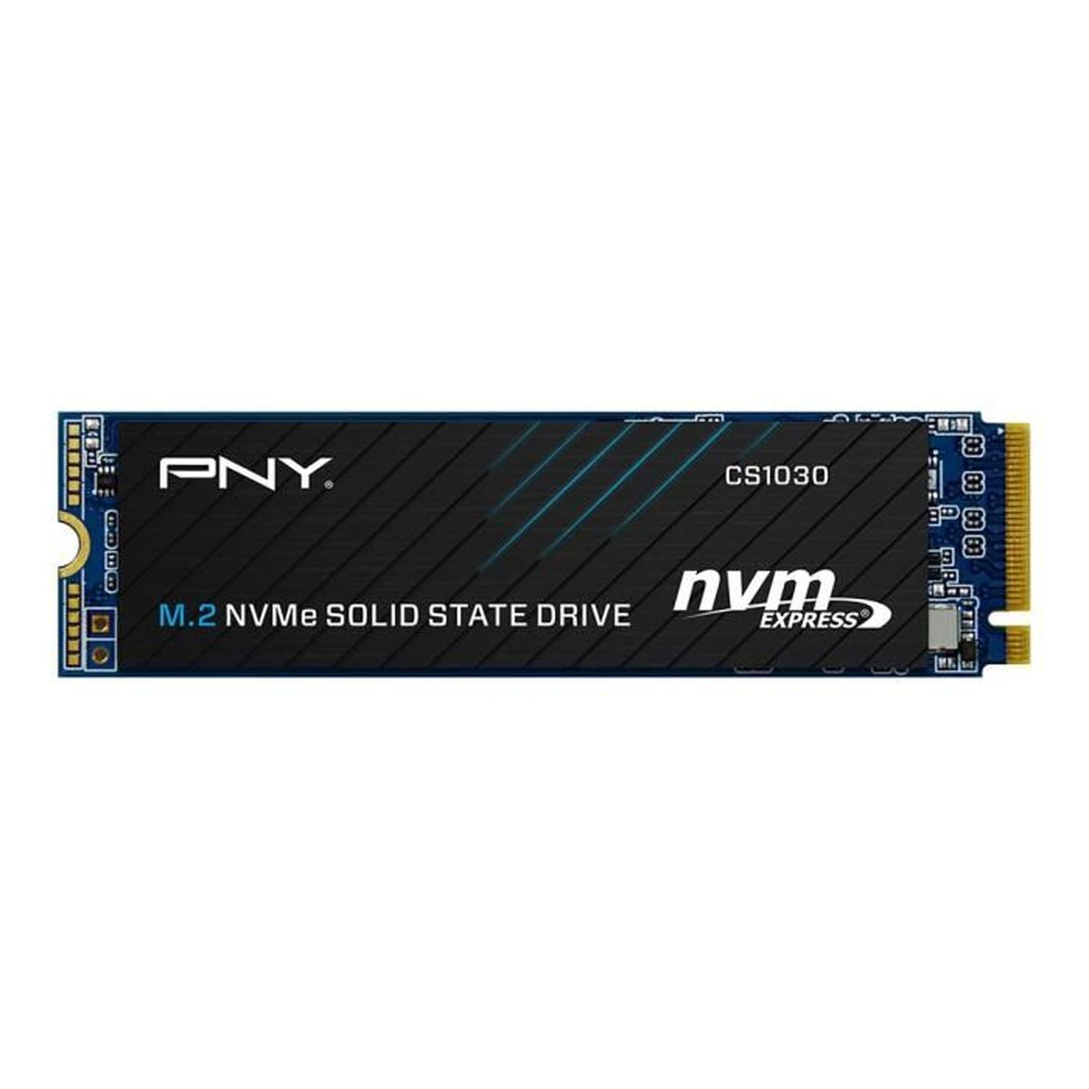 Dysk SSD PNY CS1030 M.2 NVMe, z niebiesko-czarnym designem.