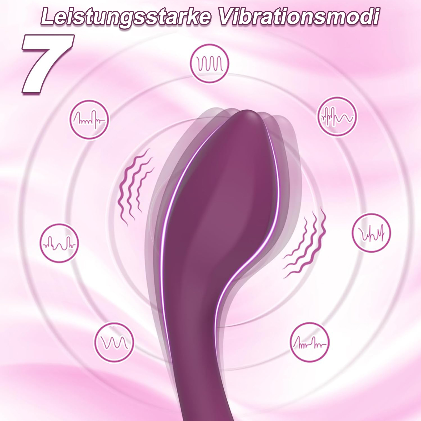 Lila Vibrator mit sieben Vibrationsmodi auf rosa Hintergrund dargestellt.