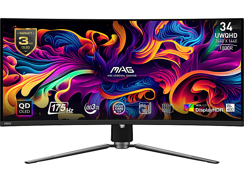 MSI MAG 341CQP QD-OLED 34 Zoll UWQHD Gaming-monitor (0,03 ms Reaktionszeit , 175 Hz , 175 Hz nativ)