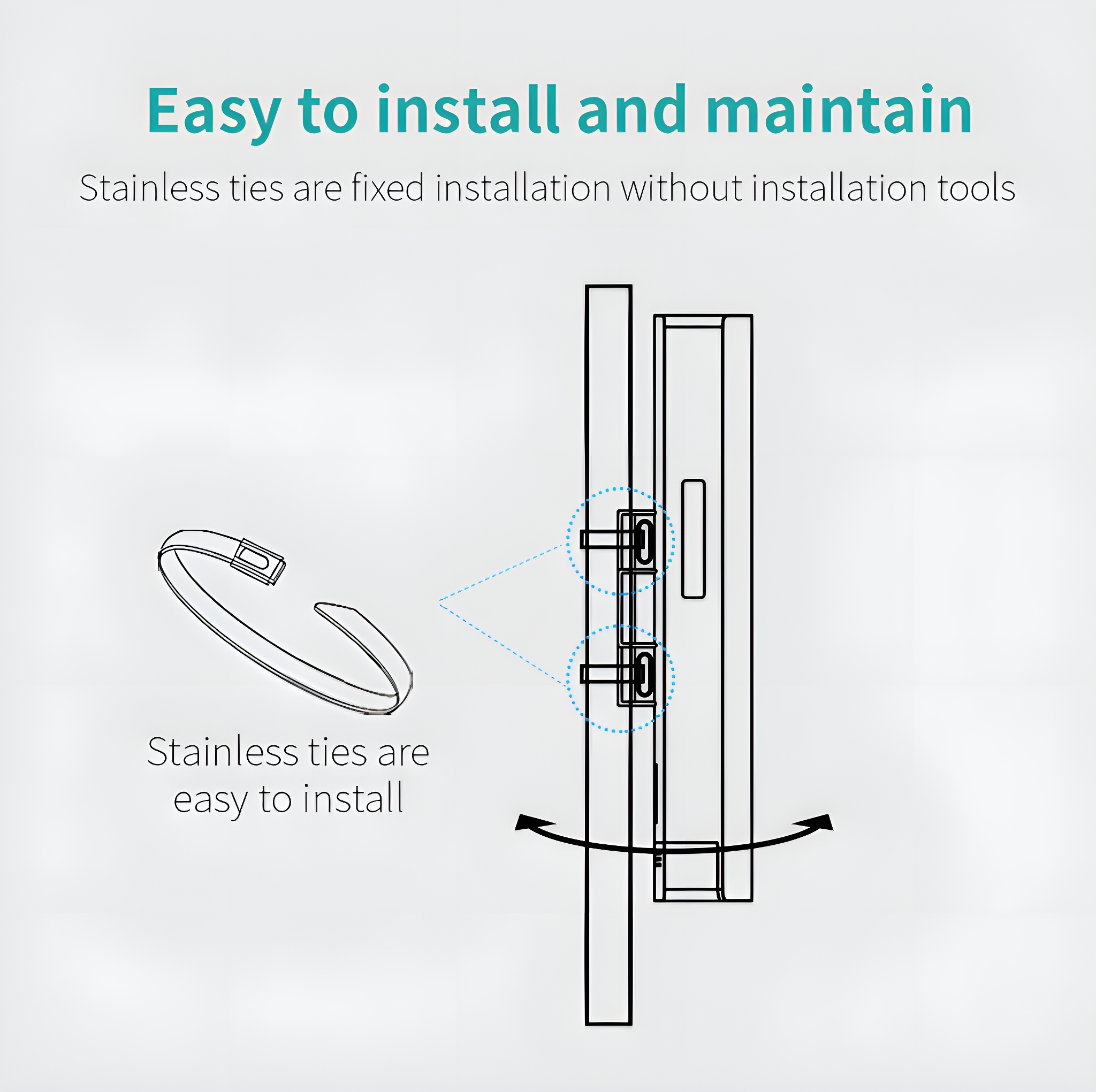 Diagramm zur Installation von Edelstahlbindern. Ein Diagramm mit einer Halterung und einem Binder.