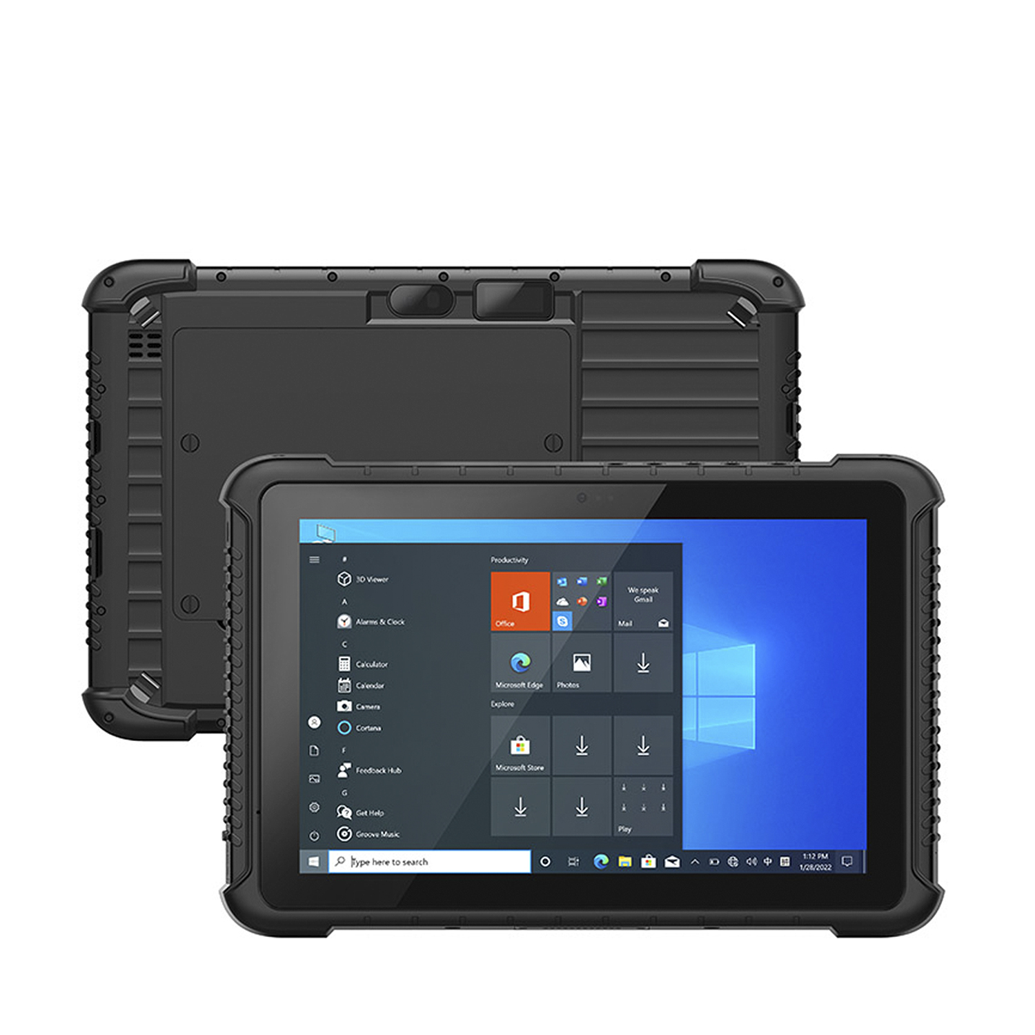 Tablet robusto con schermo che mostra l'interfaccia di Windows.